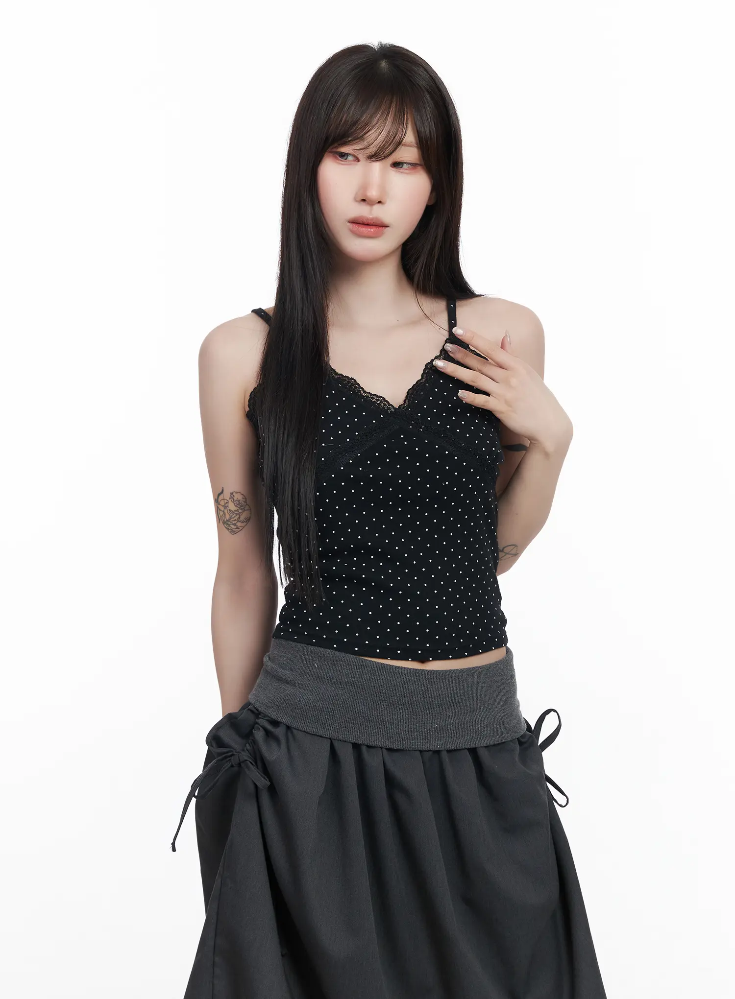 Lace Trim Polka Dot Crop Sleeveless Top CF523 - Image 12