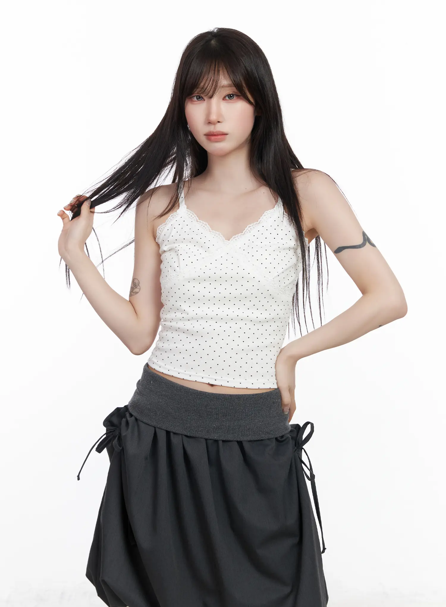 Lace Trim Polka Dot Crop Sleeveless Top CF523 - Image 2