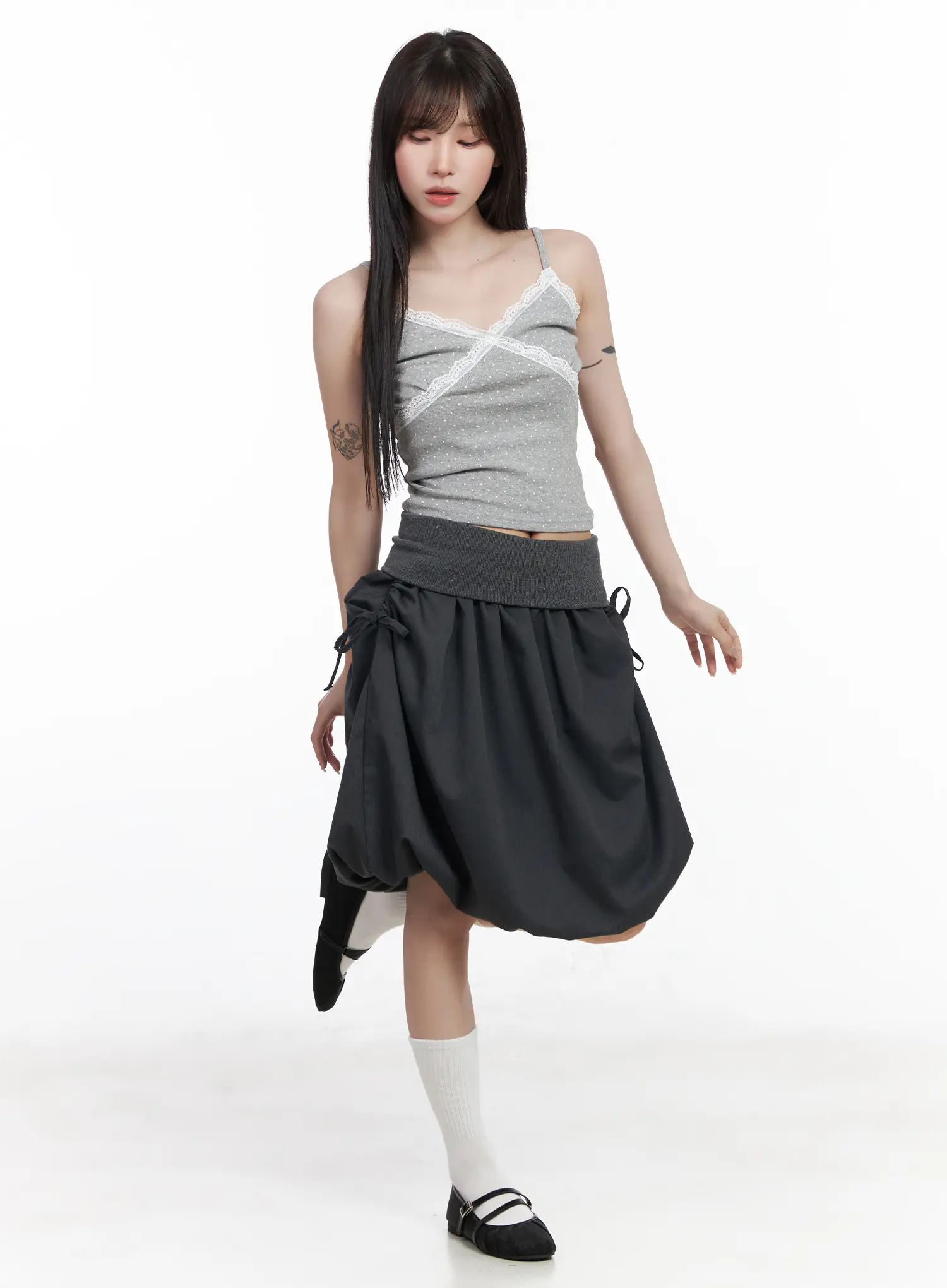 Lace Trim Polka Dot Crop Sleeveless Top CF523 - Image 3
