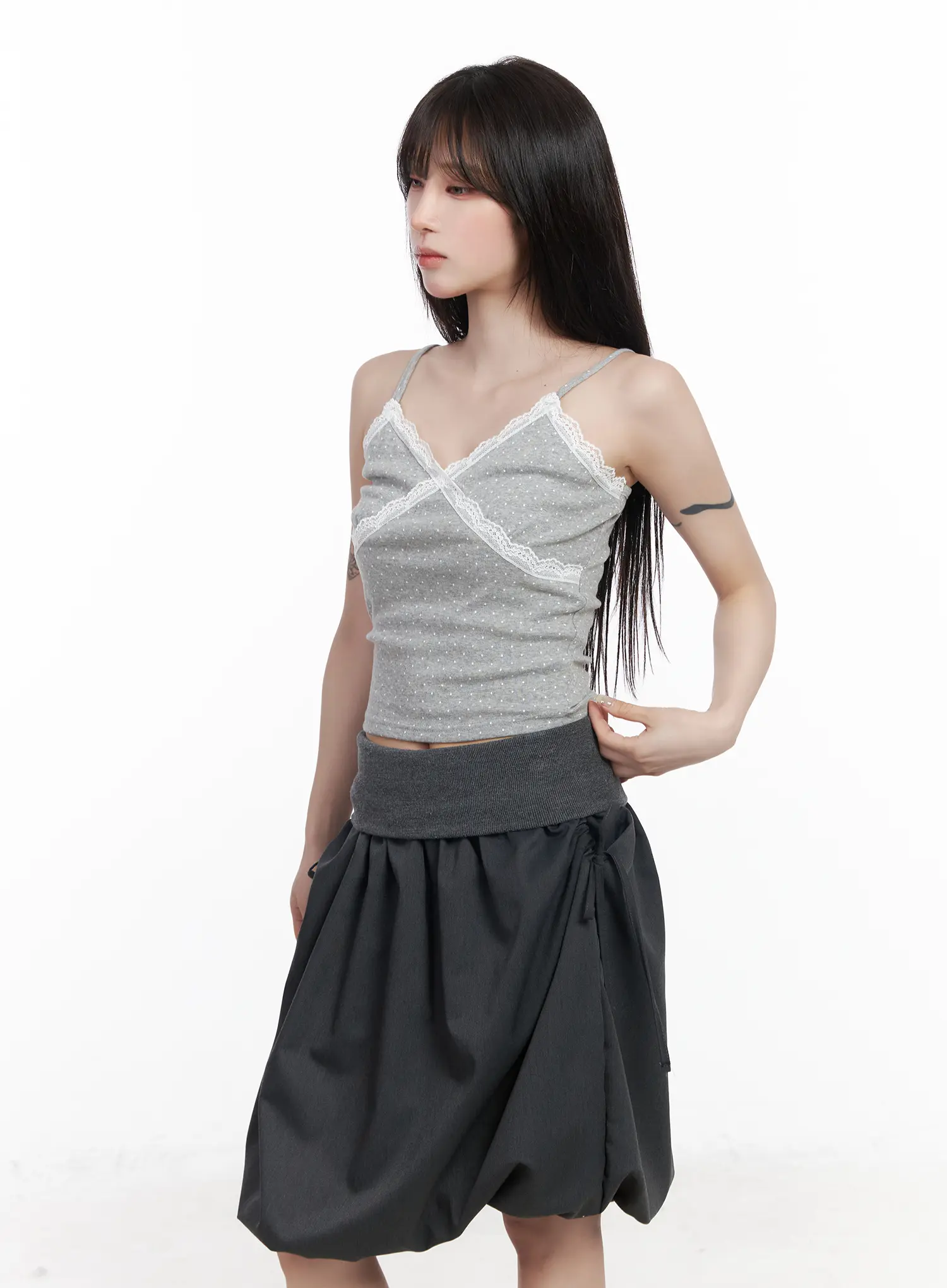 Lace Trim Polka Dot Crop Sleeveless Top CF523 - Image 6