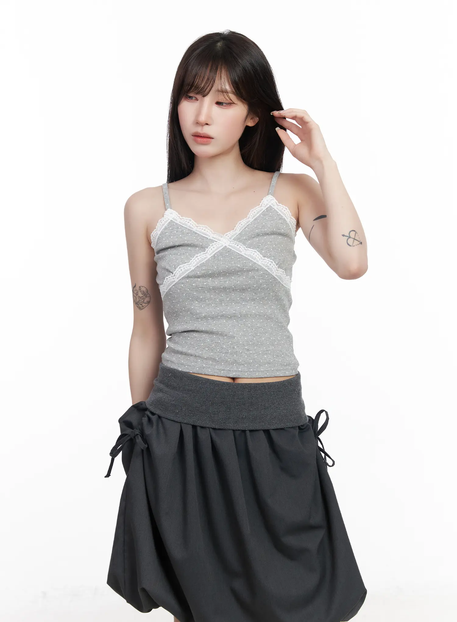 Lace Trim Polka Dot Crop Sleeveless Top CF523 - Image 7