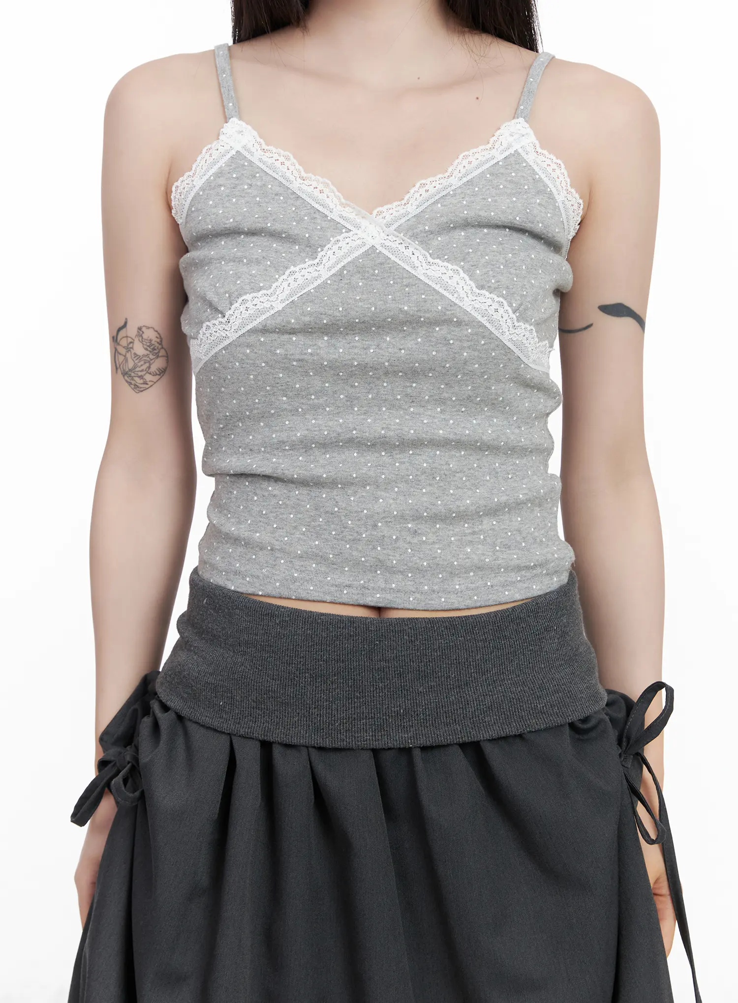 Lace Trim Polka Dot Crop Sleeveless Top CF523 - Image 9