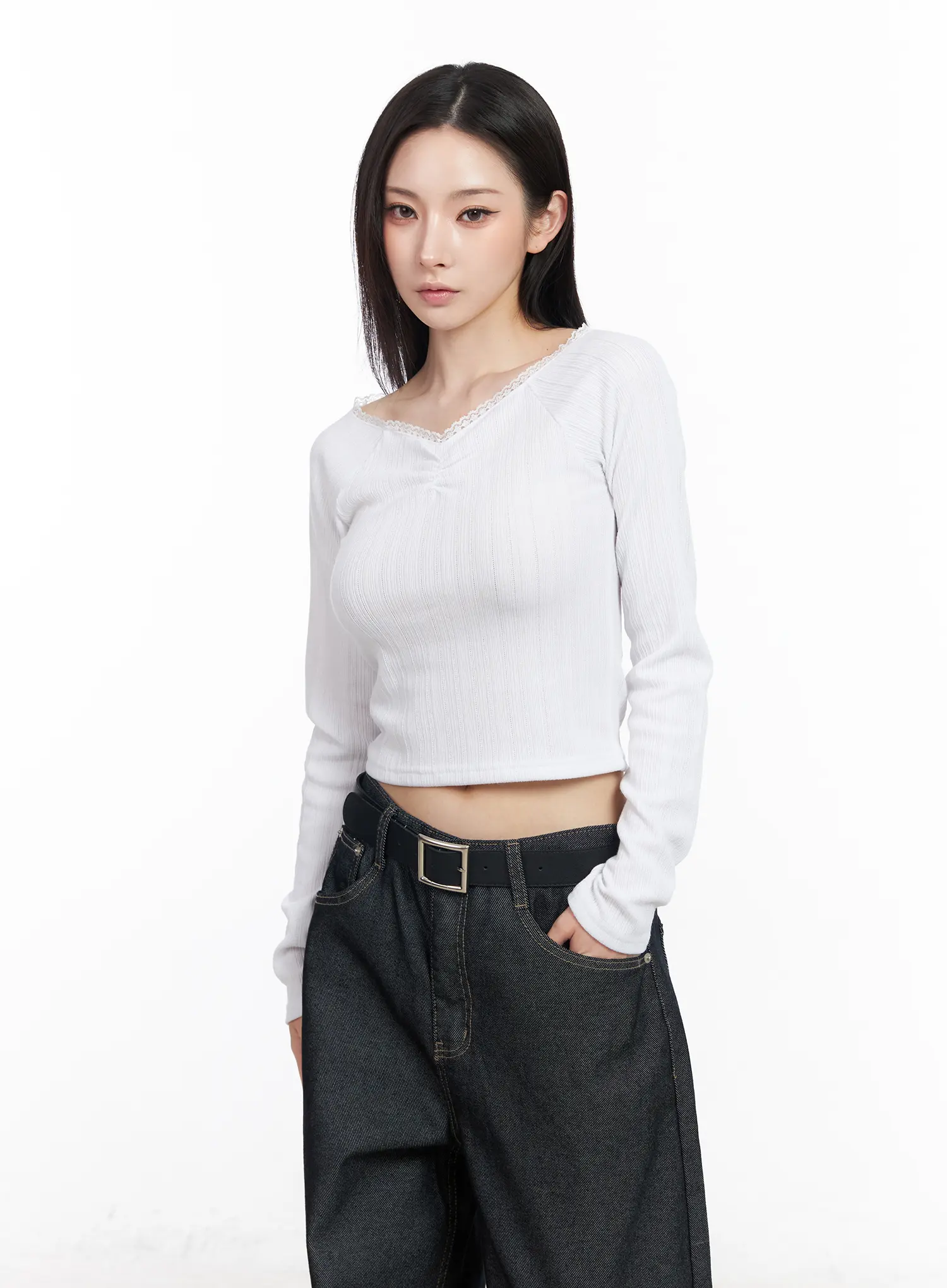 Lace Trim Raglan Long Sleeve Top CM519 - Image 9