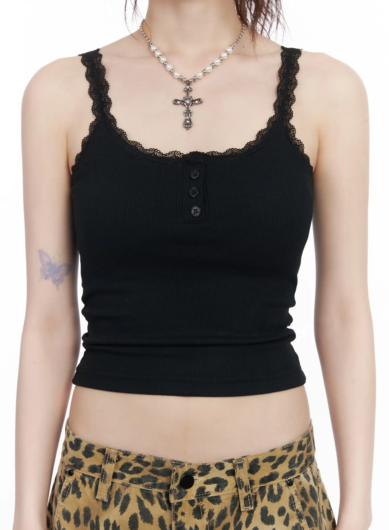 Lace Trim Ribbed Sleeveless Top CM526 - Image 4