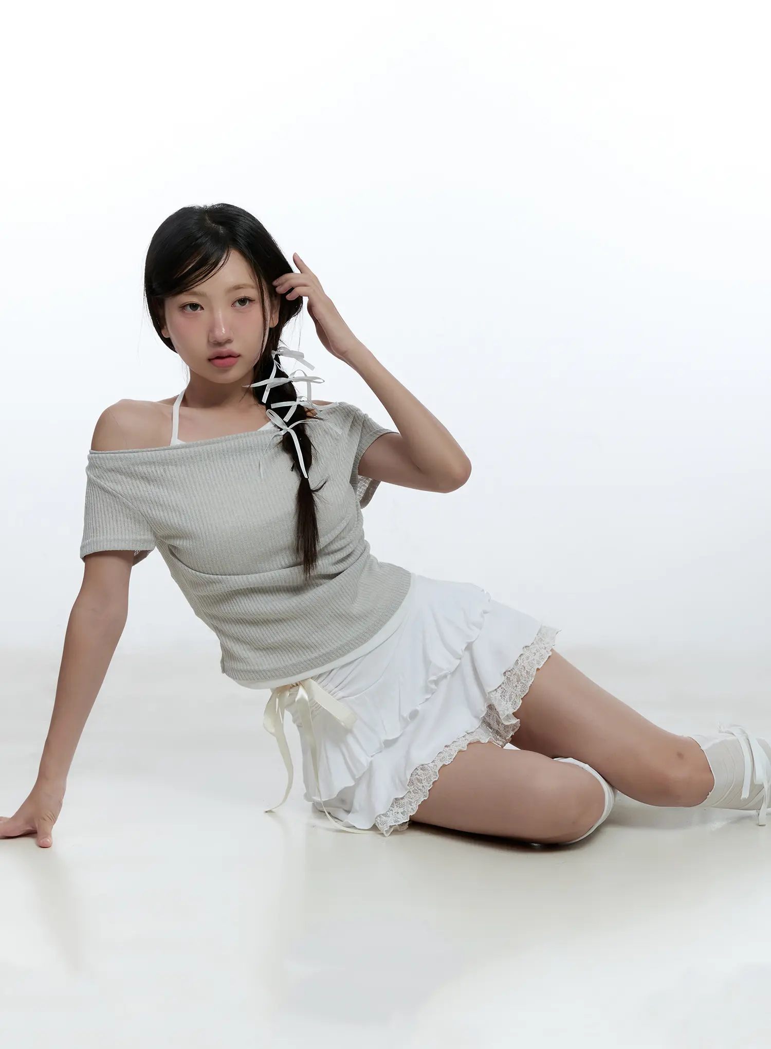 Lace Trim Ribbon Mini Skirt CU527