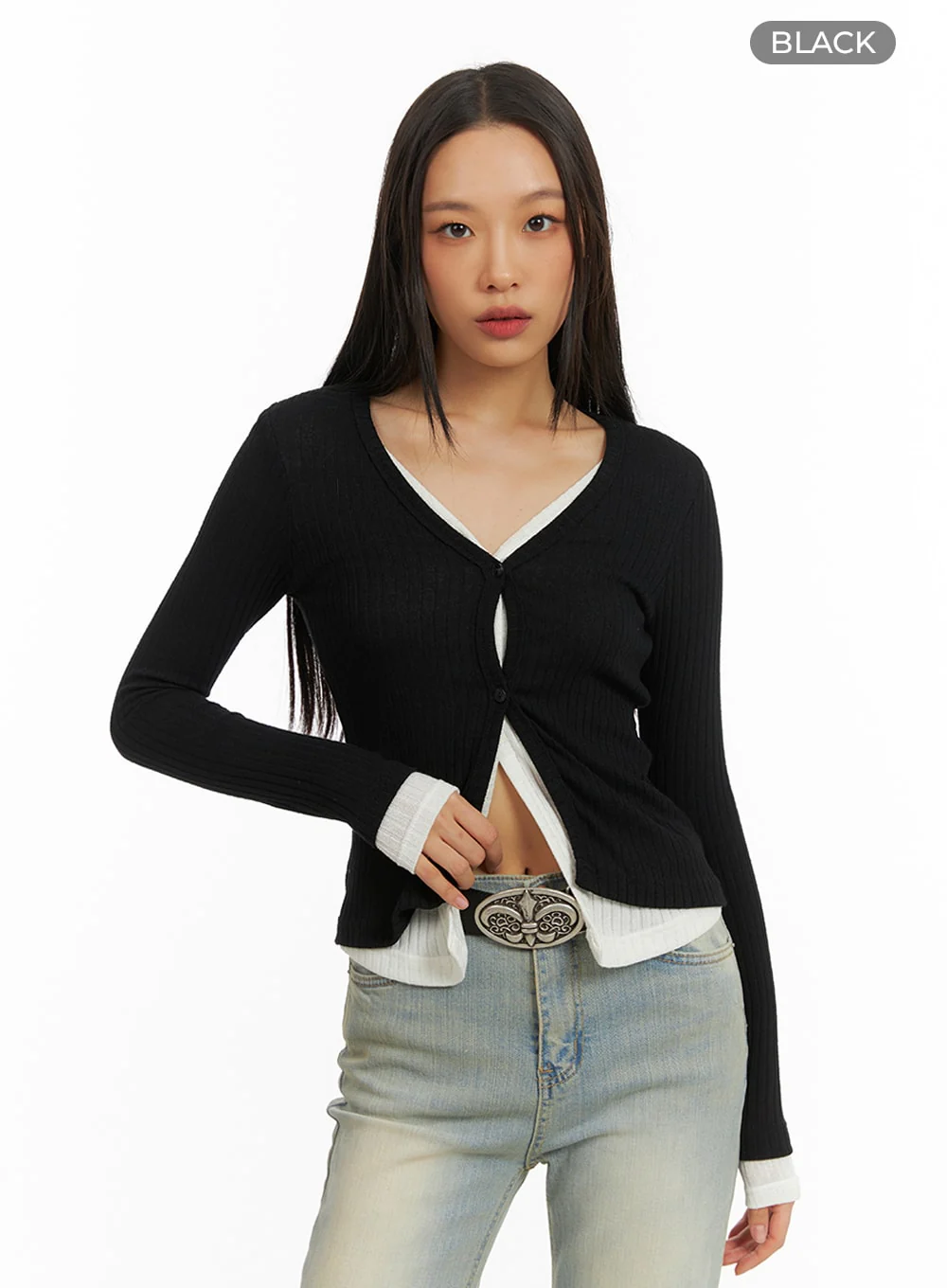 Layered Buttoned Ribbed Cardigan IA417 - Image 9