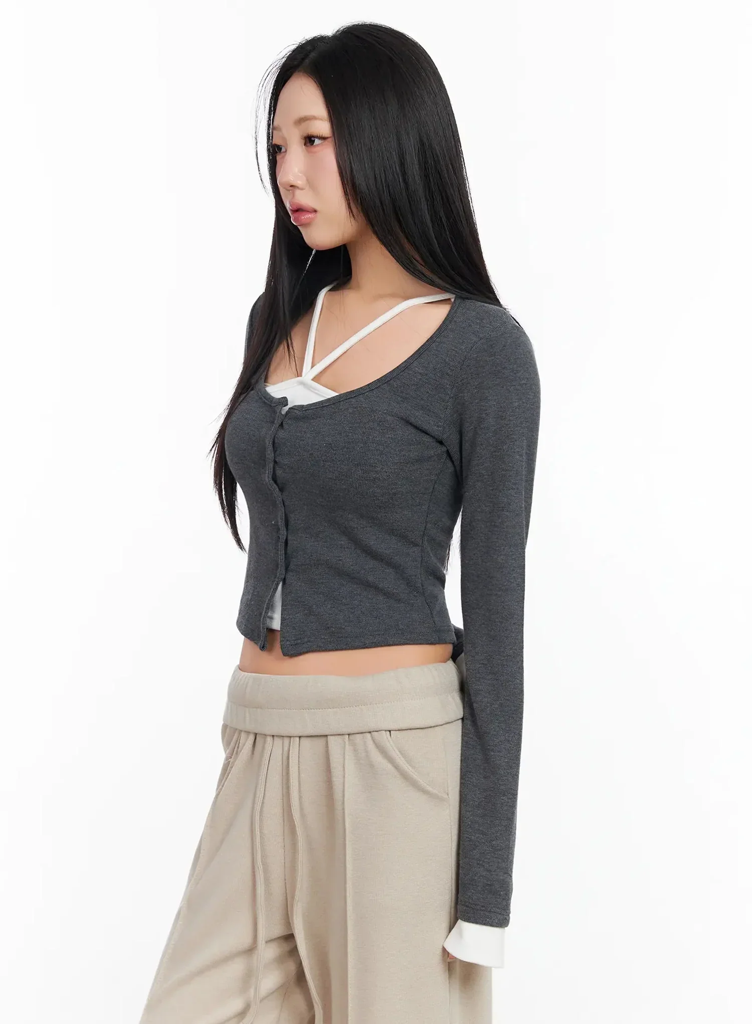 Layered Halter Cardigan Top IA507 - Image 2