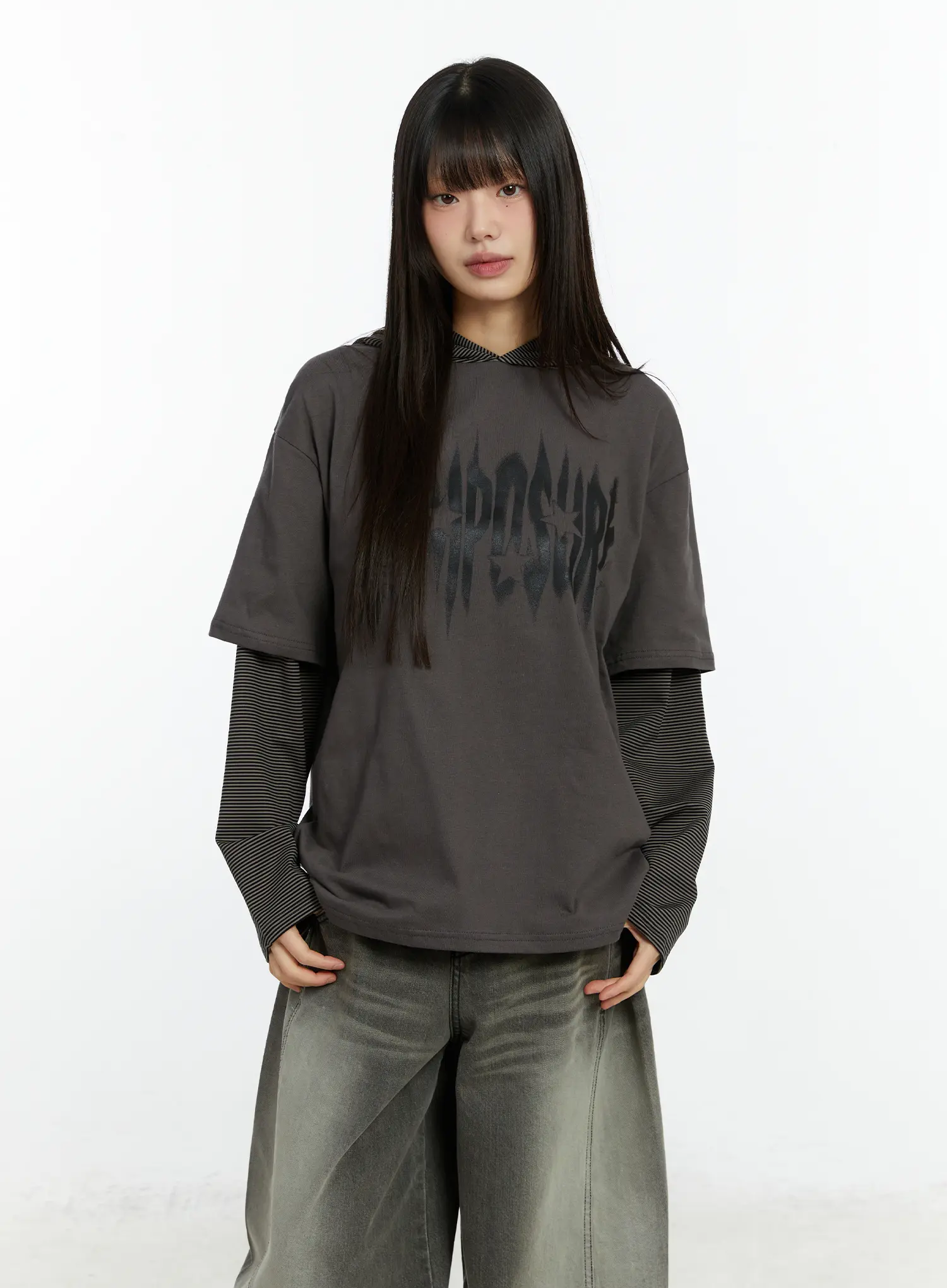 Layered Hooded Graphic Long Sleeve Top CF509 - Image 13