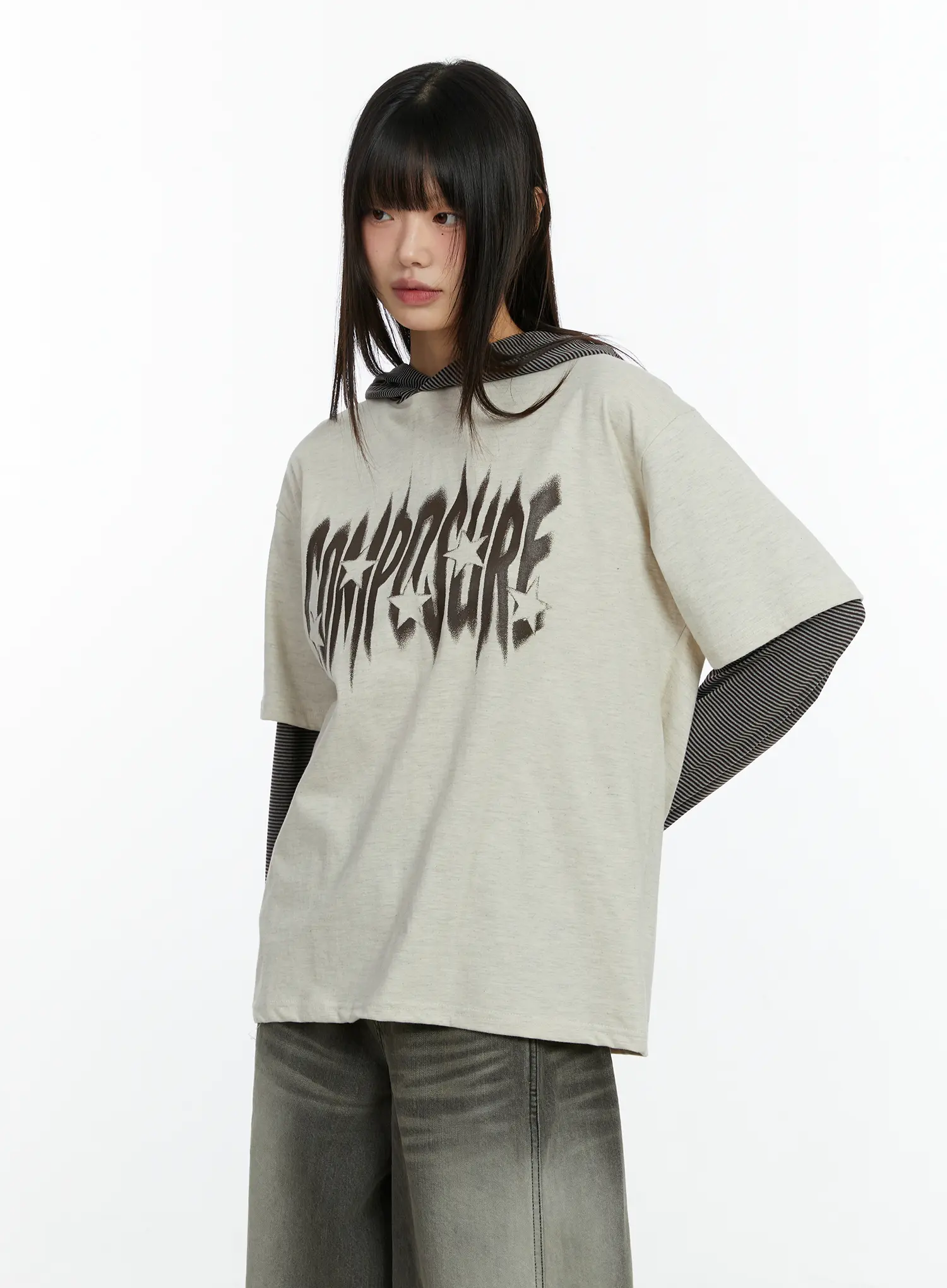 Layered Hooded Graphic Long Sleeve Top CF509 - Image 7