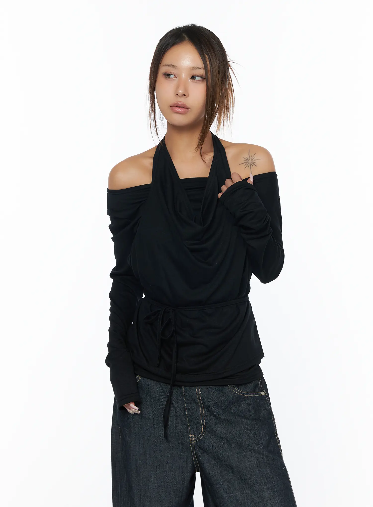 Layered Long Sleeve Halter Top CA516 - Image 2