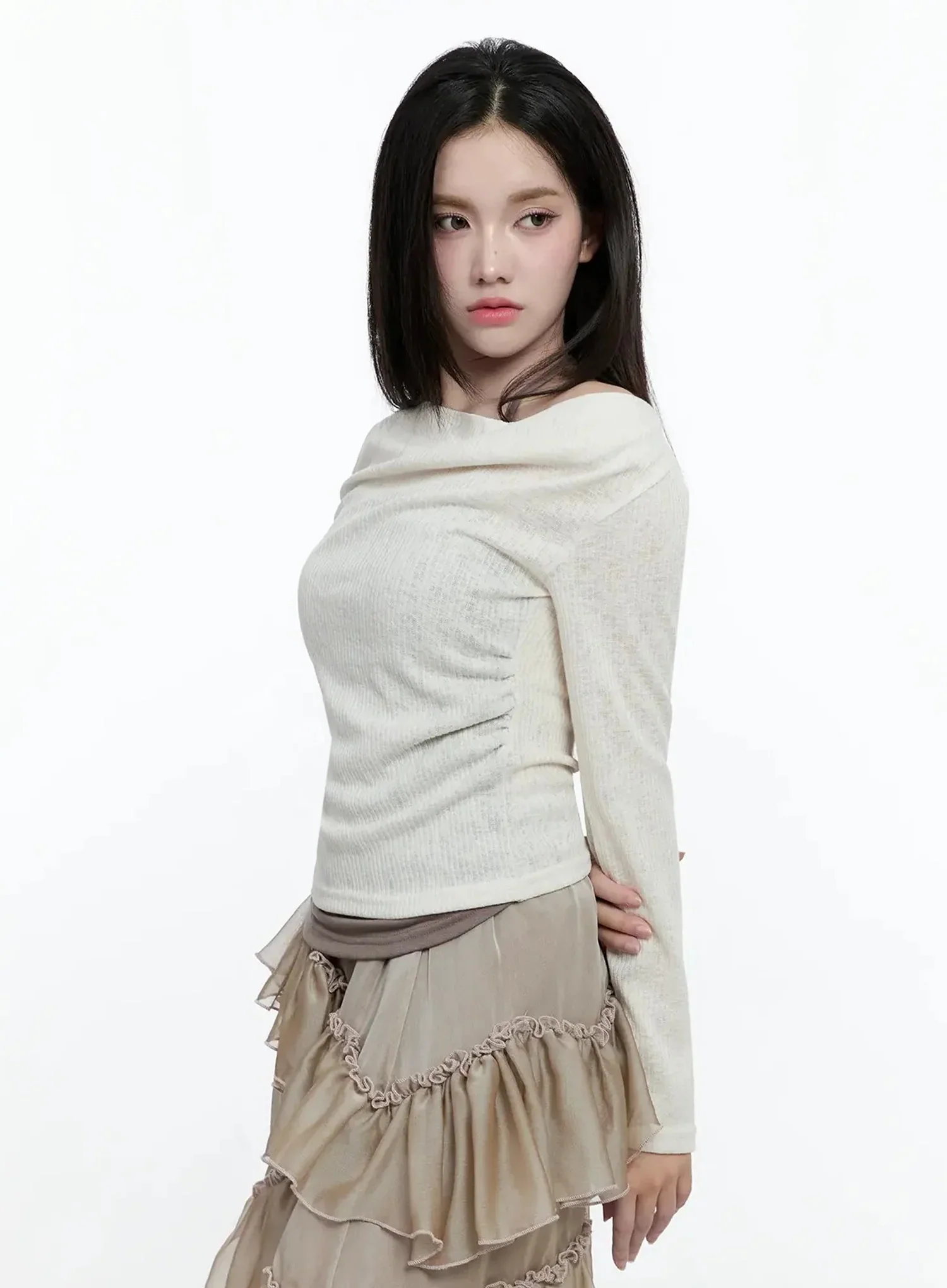 Layered Off-Shoulder Knit Top IO527 - Image 4