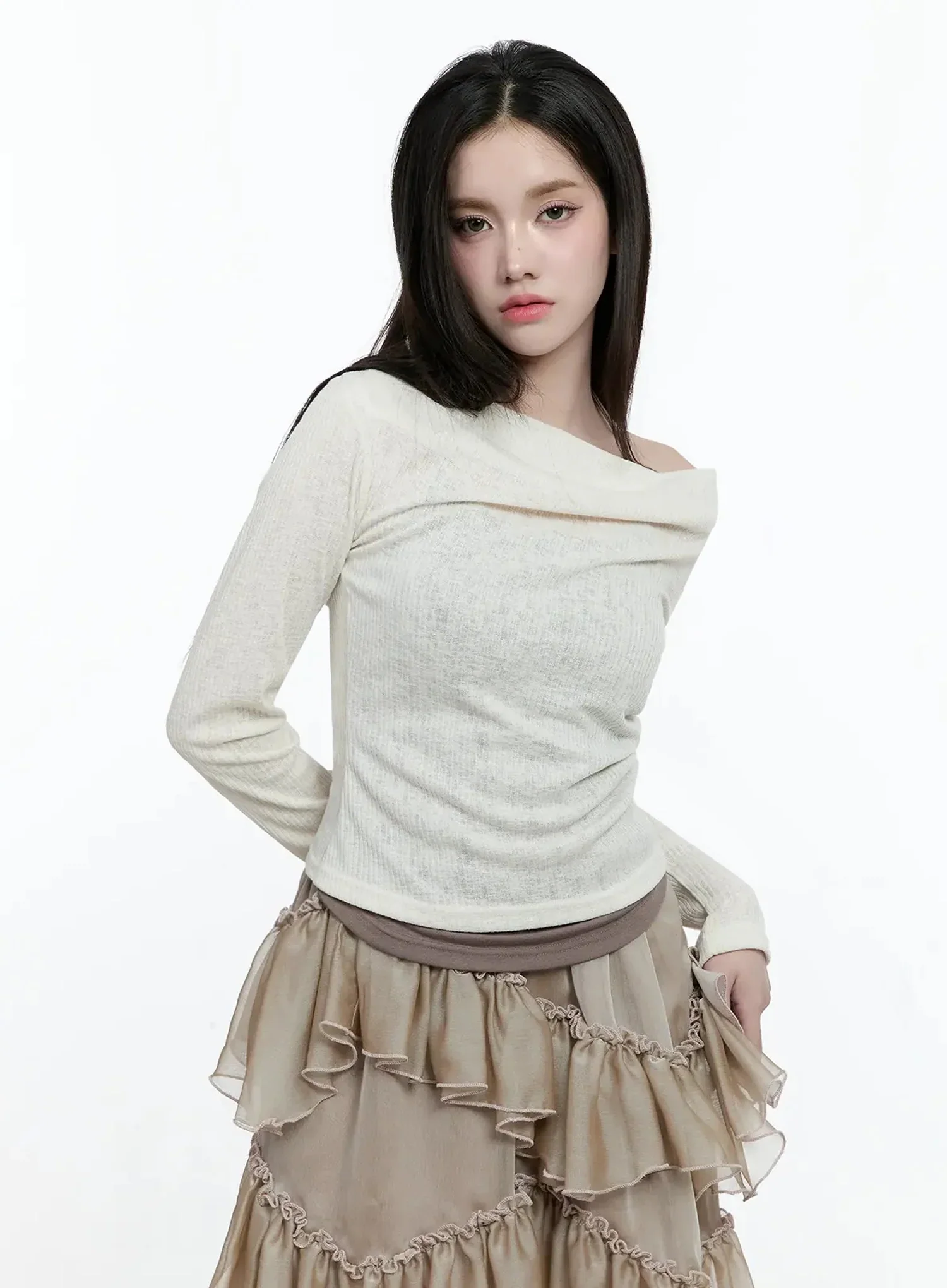 Layered Off-Shoulder Knit Top IO527 - Image 5