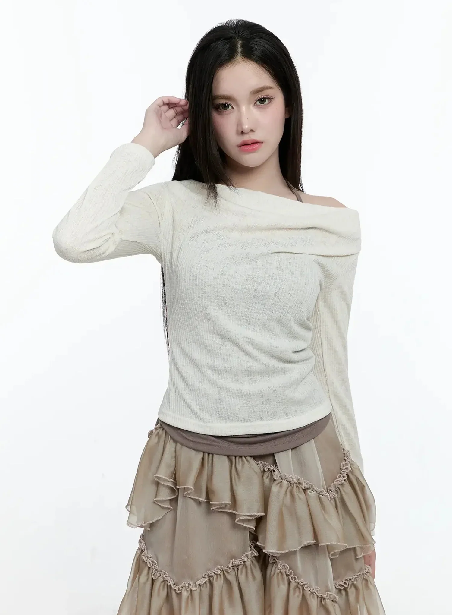 Layered Off-Shoulder Knit Top IO527 - Image 6