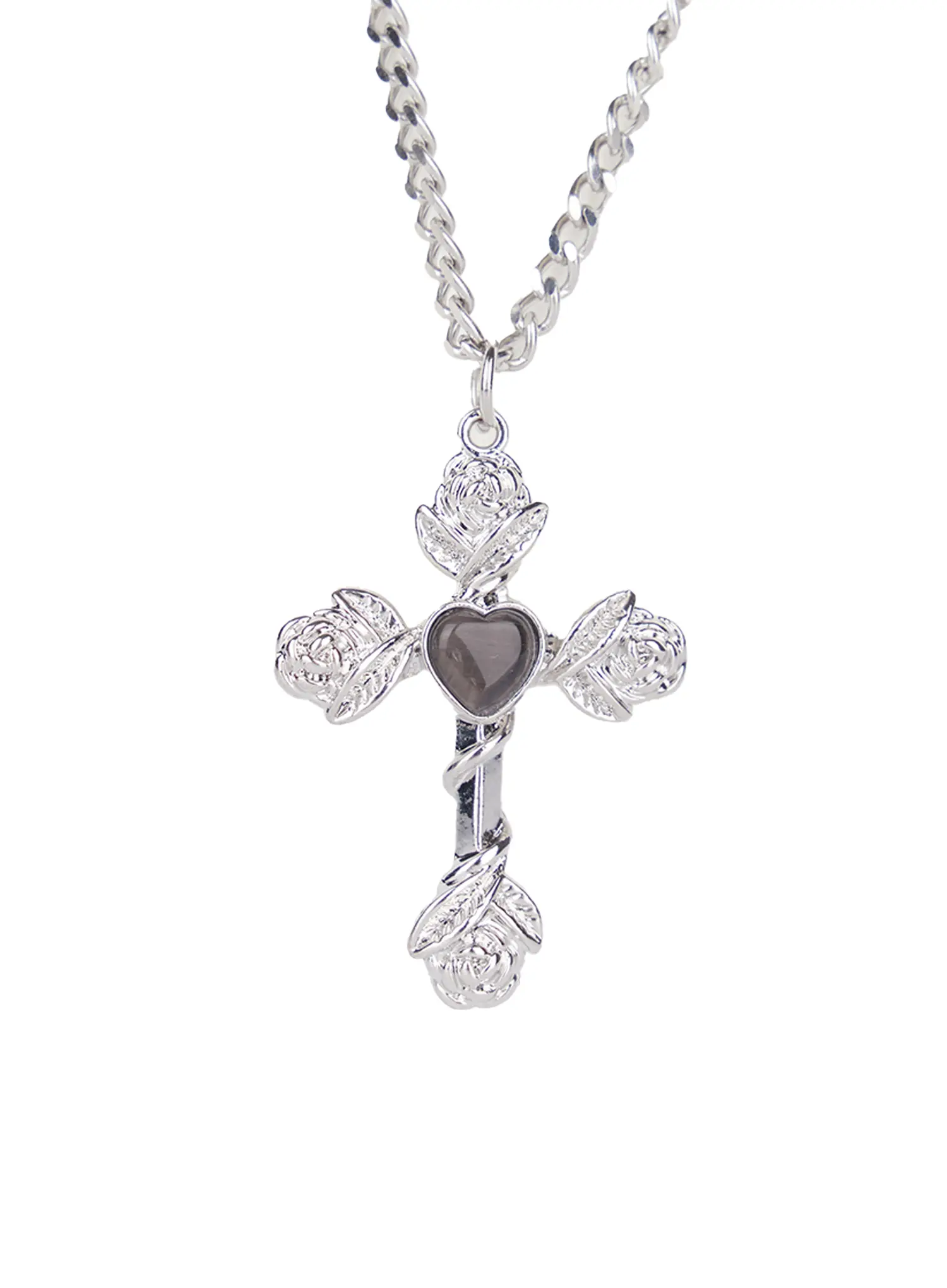Layered Rose Heart Cross Pendant Necklace CG526 - Image 6