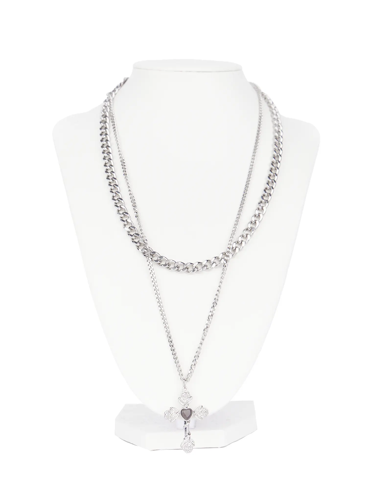 Layered Rose Heart Cross Pendant Necklace CG526 - Image 7