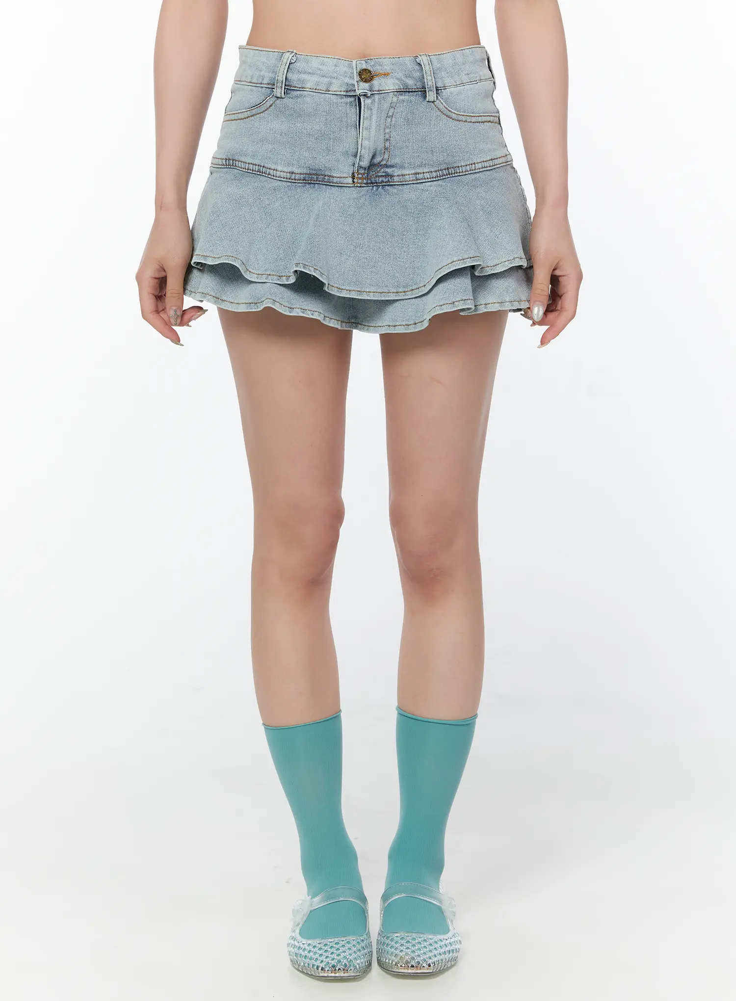 Layered Ruffle Denim Skirt CY514