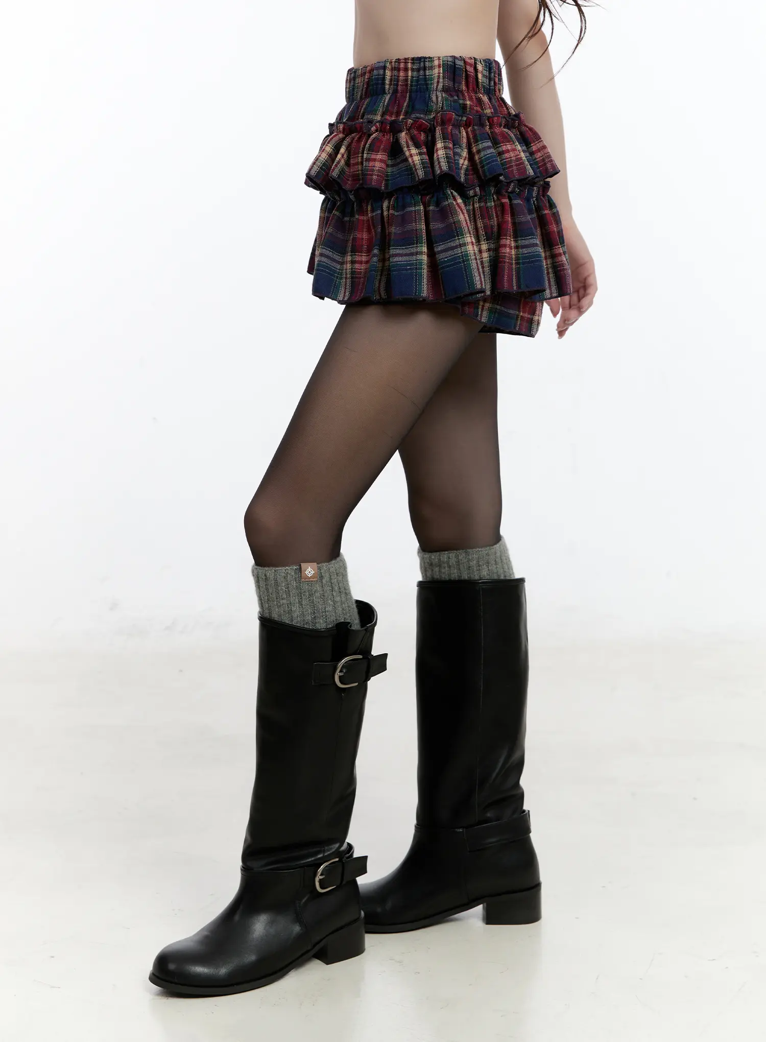 Layered Ruffle Plaid Mini Skirt CN525 - Image 4