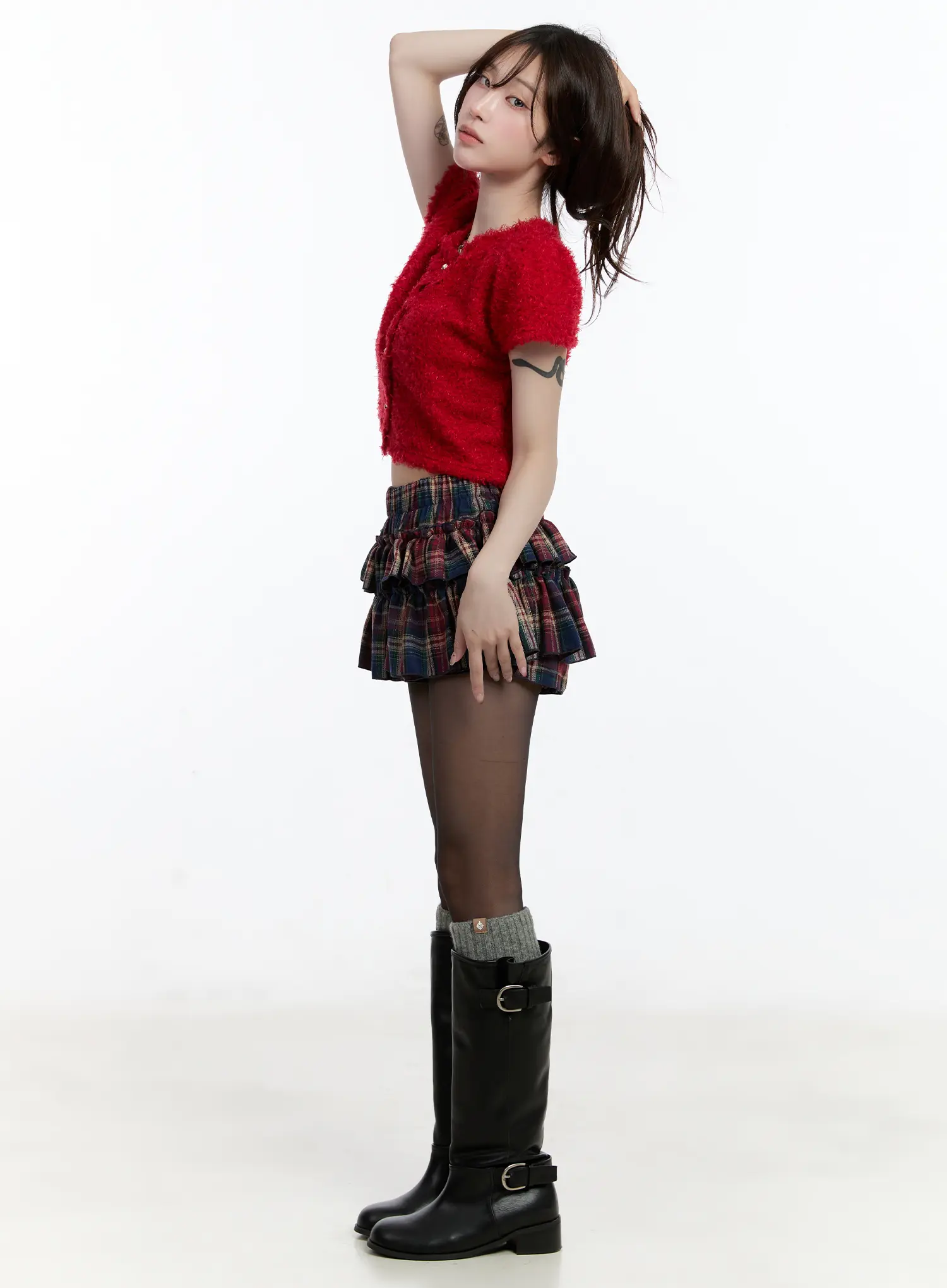 Layered Ruffle Plaid Mini Skirt CN525 - Image 6