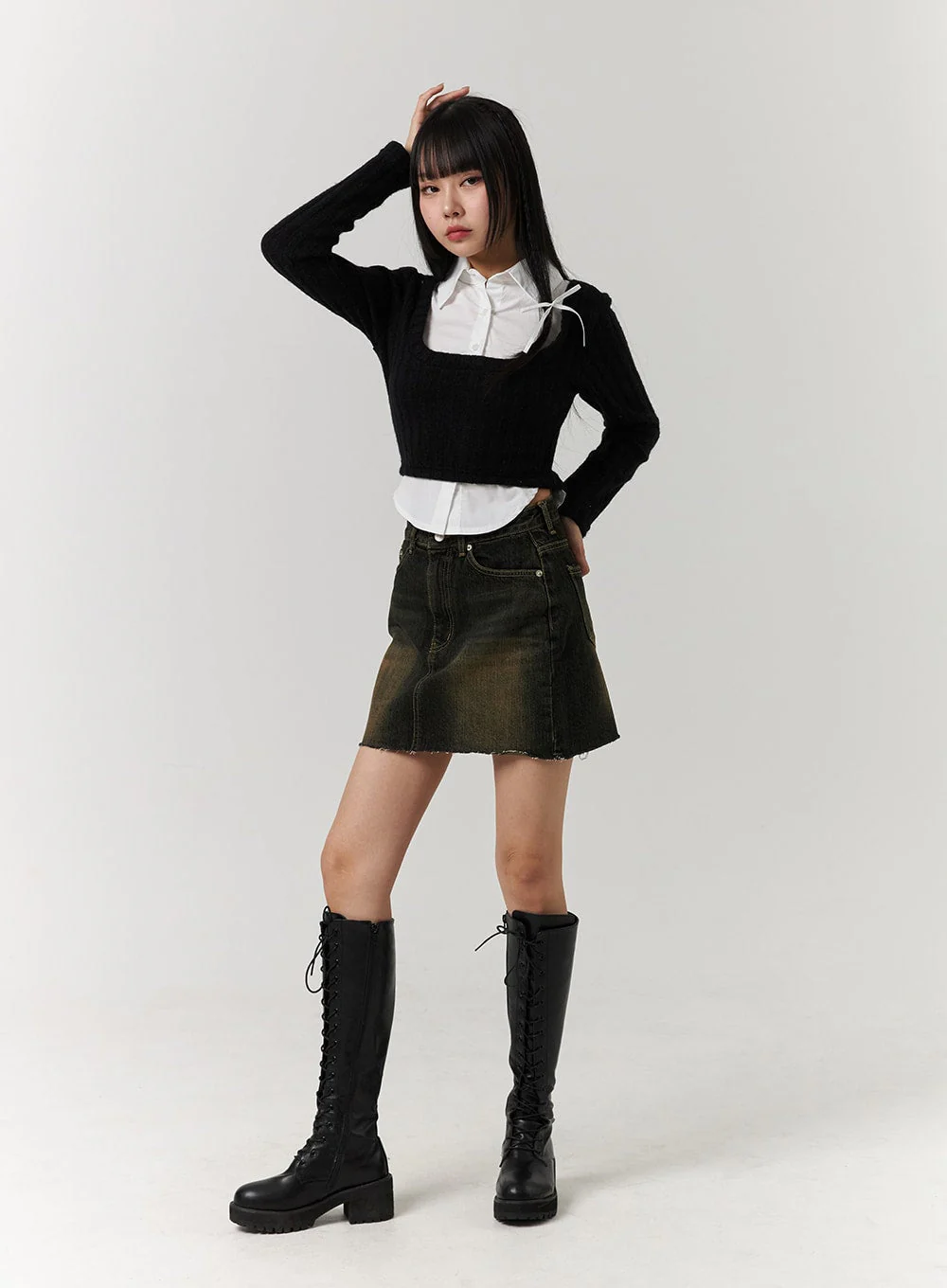 Layered Shirt Buttoned Crop Top CJ404 - Image 6