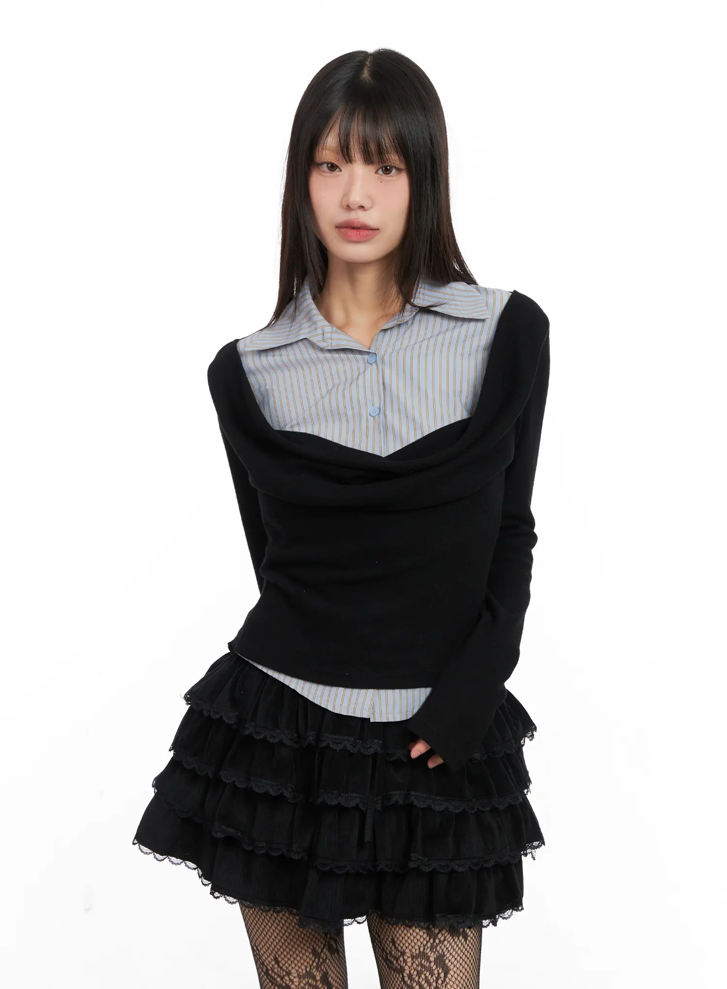 Layered Striped Long Sleeve Top CN520 - Image 2