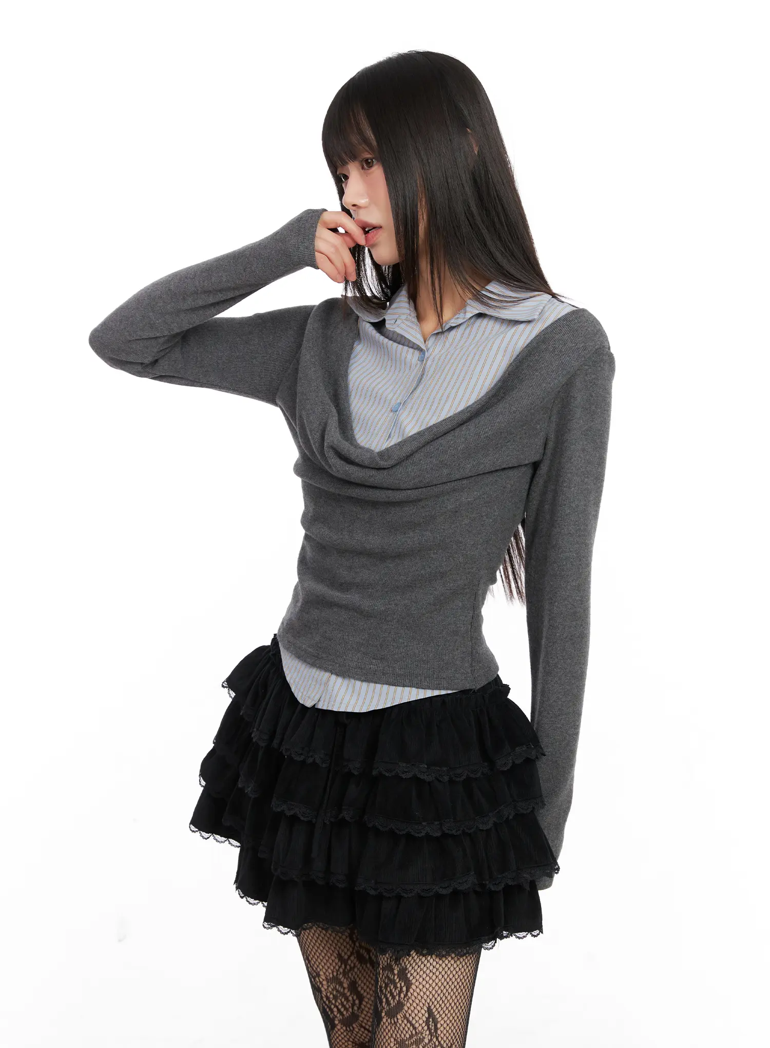 Layered Striped Long Sleeve Top CN520 - Image 9