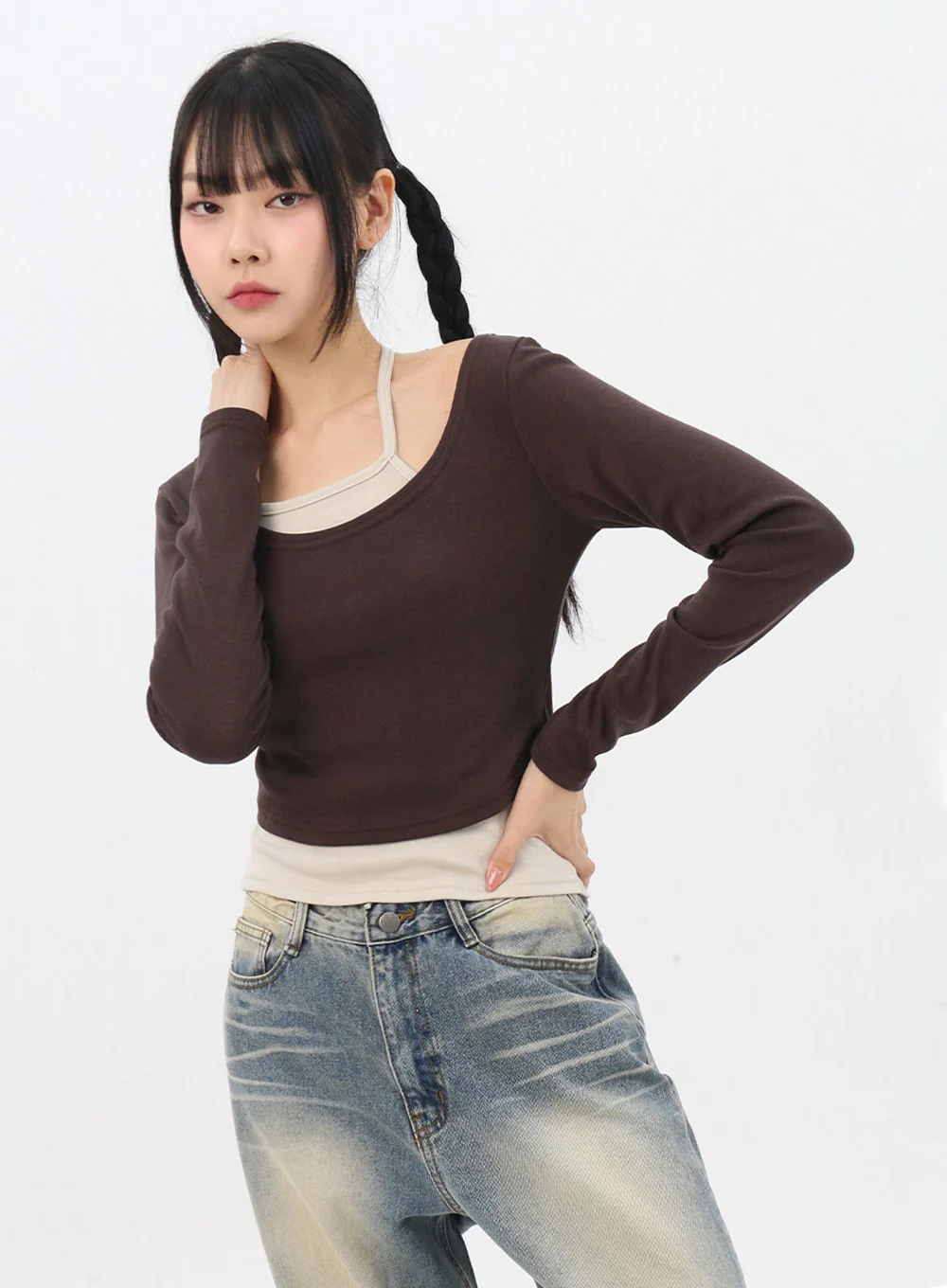 Layered U-Neck Tee IN314 - Image 4