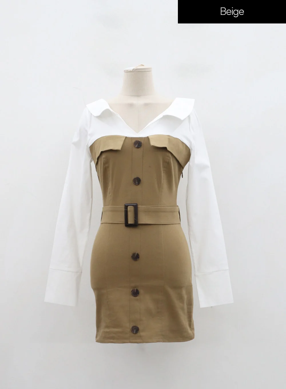 Layered V-Neck Button Belt Mini Dress ID29 - Image 17