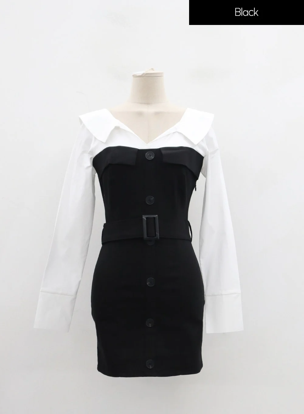 Layered V-Neck Button Belt Mini Dress ID29 - Image 19