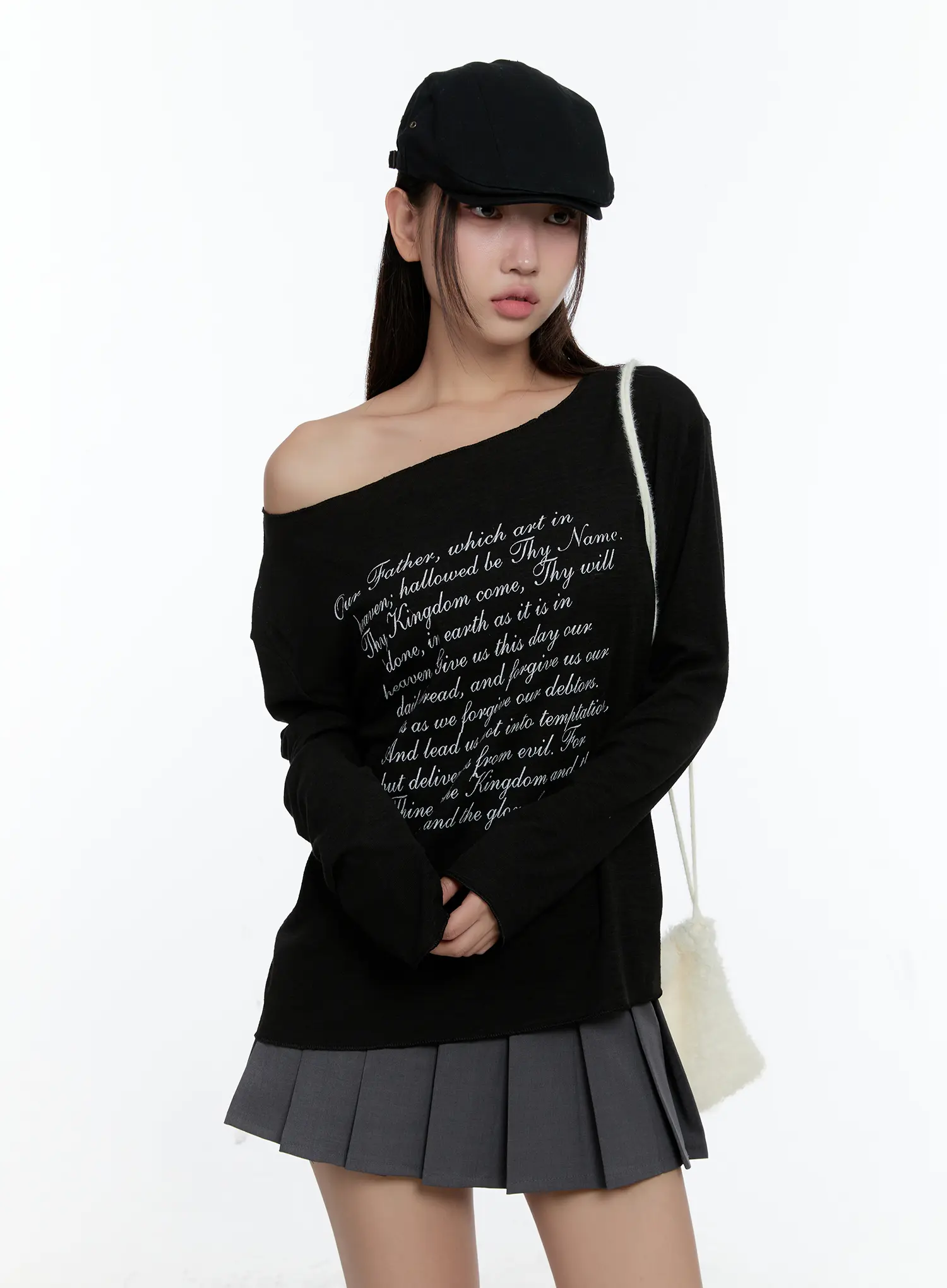Lettering Off-Shoulder Long Sleeve CS517 - Image 8