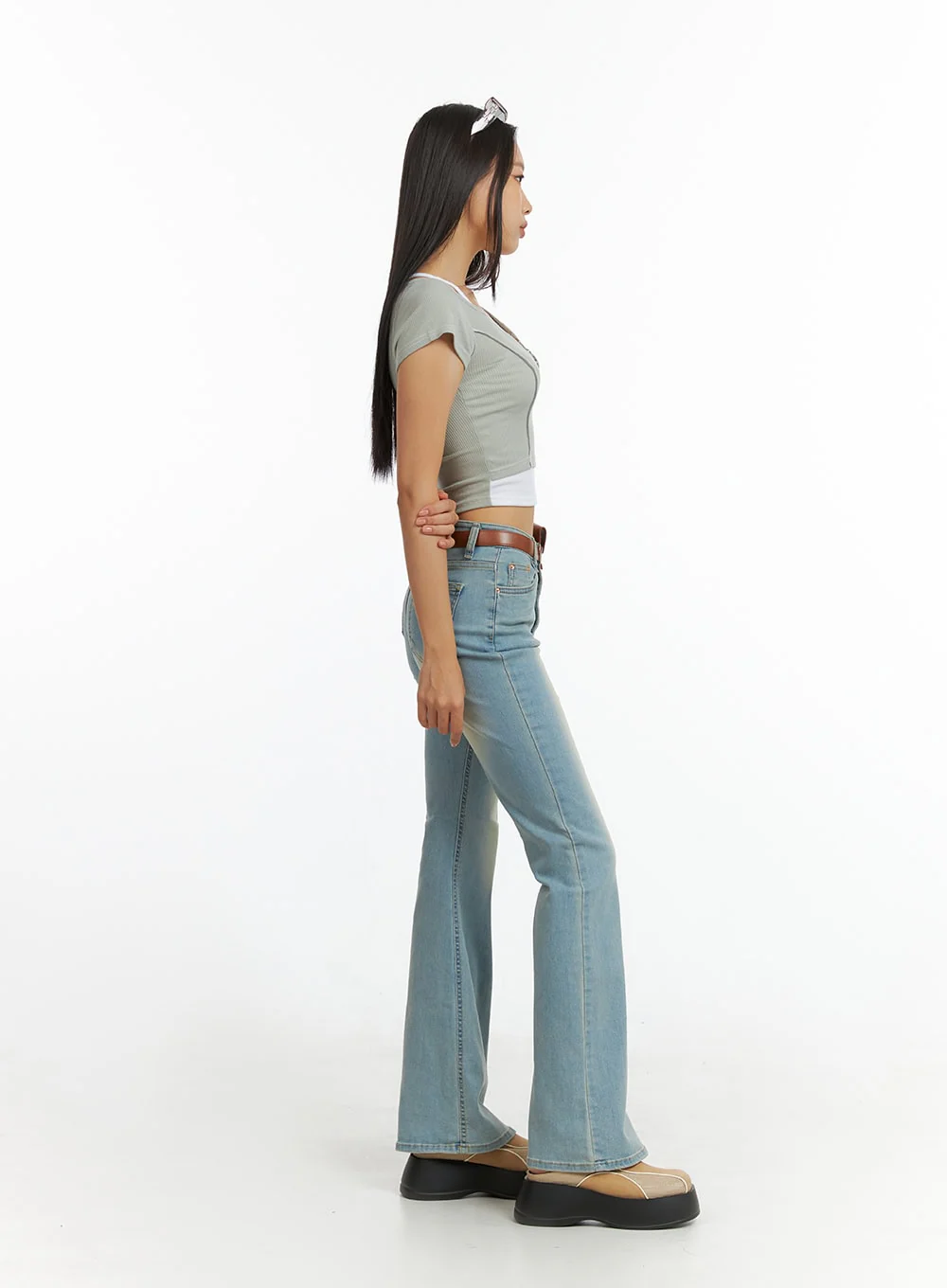 Light Washed Slim Fit Bootcut Jeans IL409 - Image 6