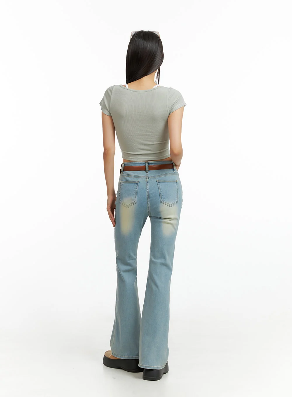 Light Washed Slim Fit Bootcut Jeans IL409 - Image 7