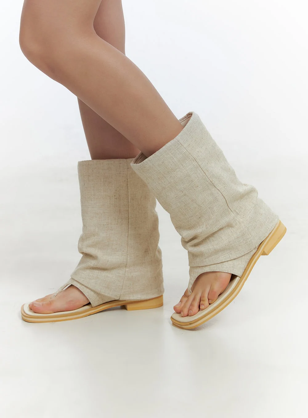 Linen Open-Toe Midi Boots CL410 - Image 2
