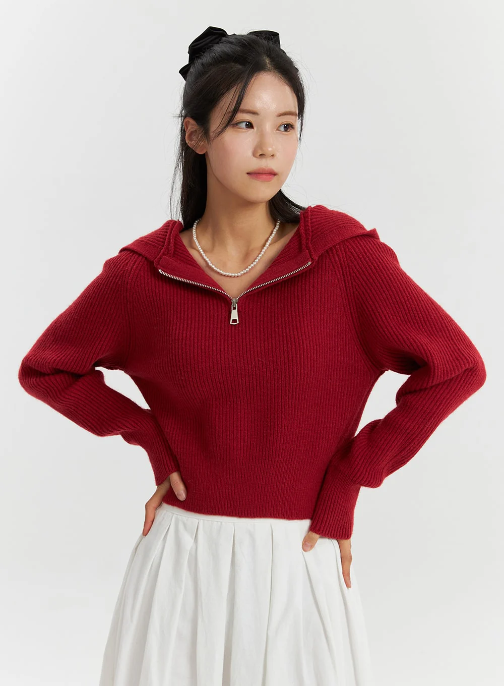 Long Sleeve Solid Zipper Pocket Knit Hoodie OD320 - Image 5