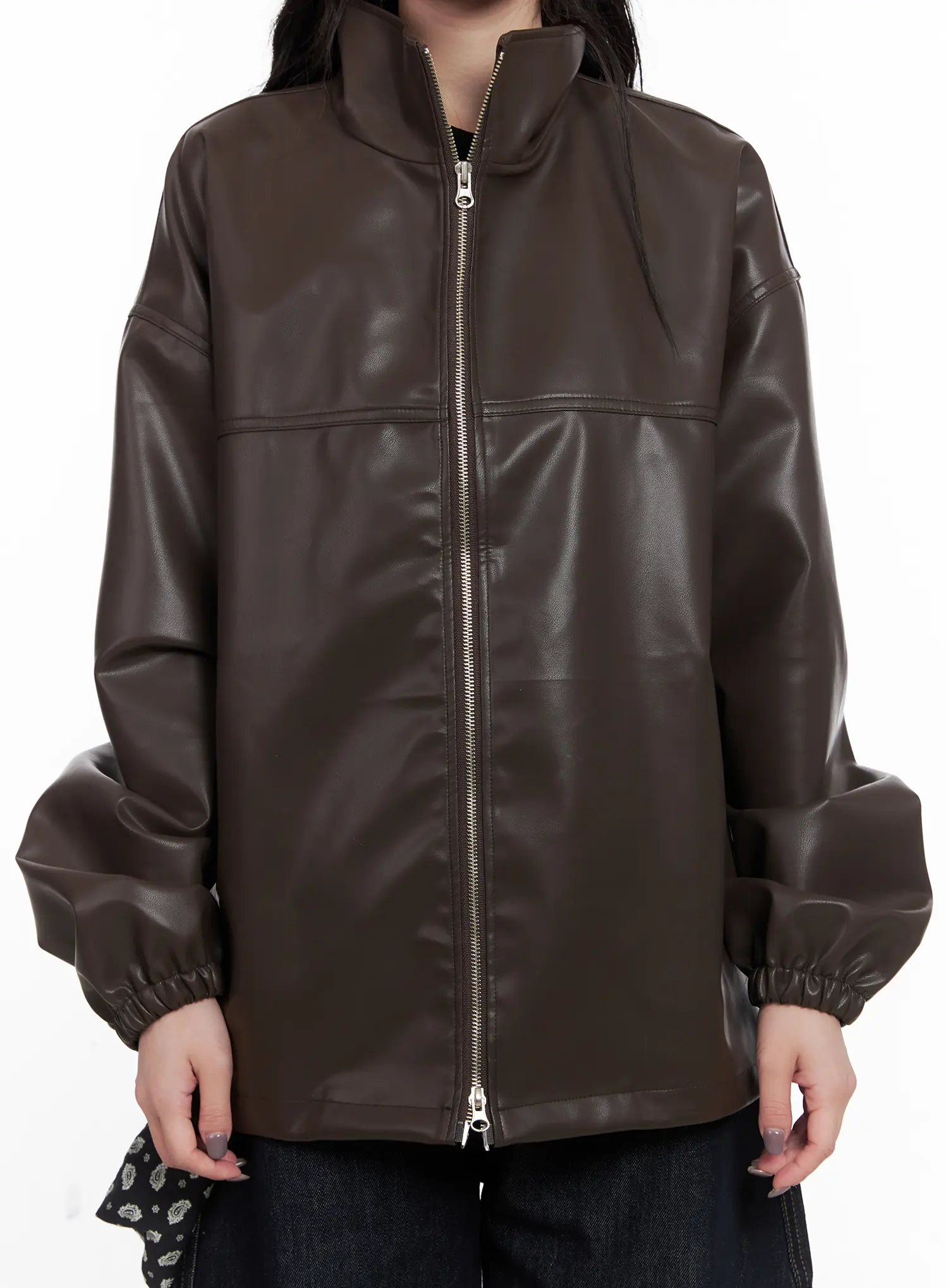 Loose Fit Balloon Faux Leather Jacket CN512 - Image 7