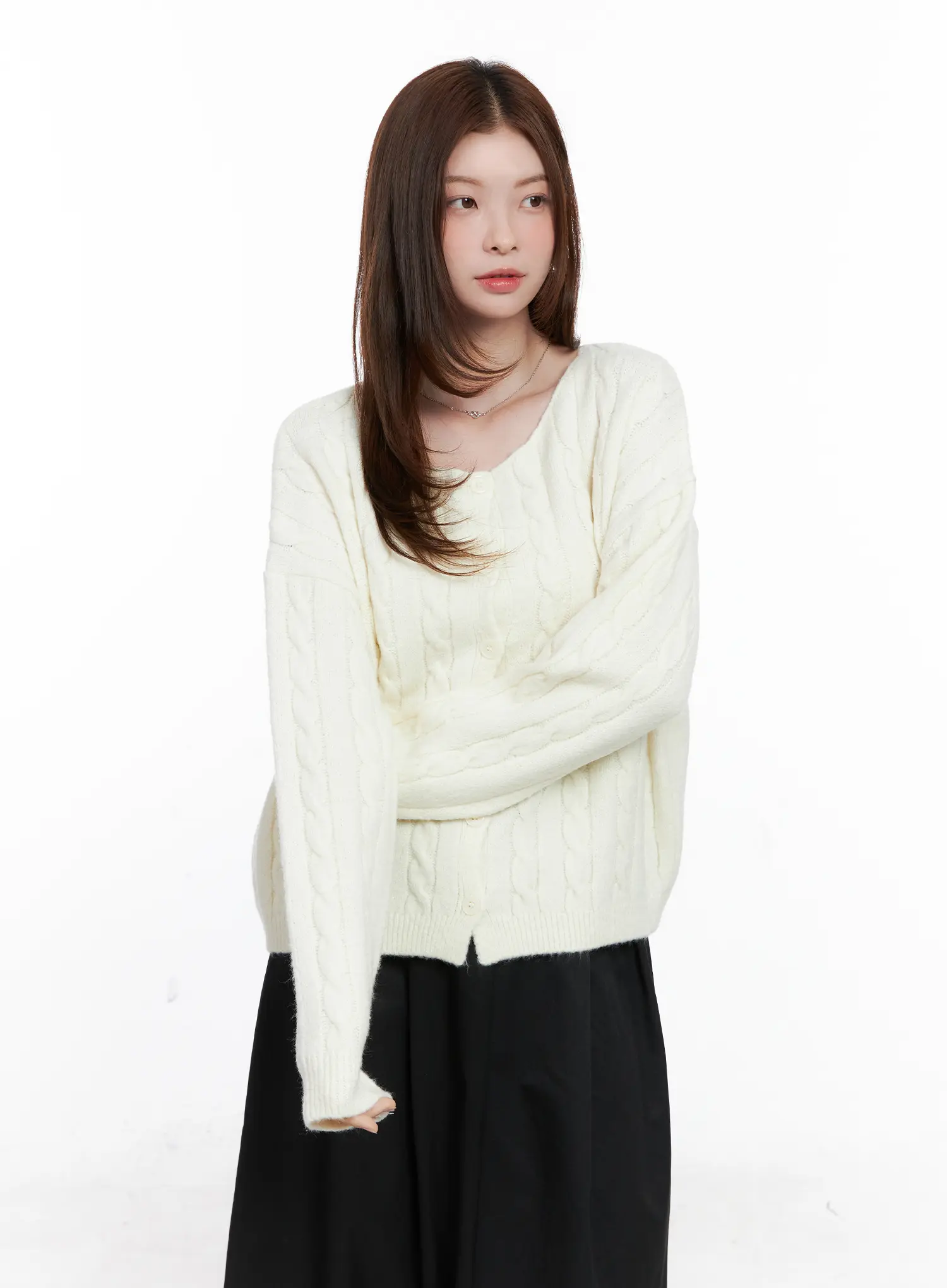 Loose-Fit Cable Knit Cardigan CG521 - Image 8