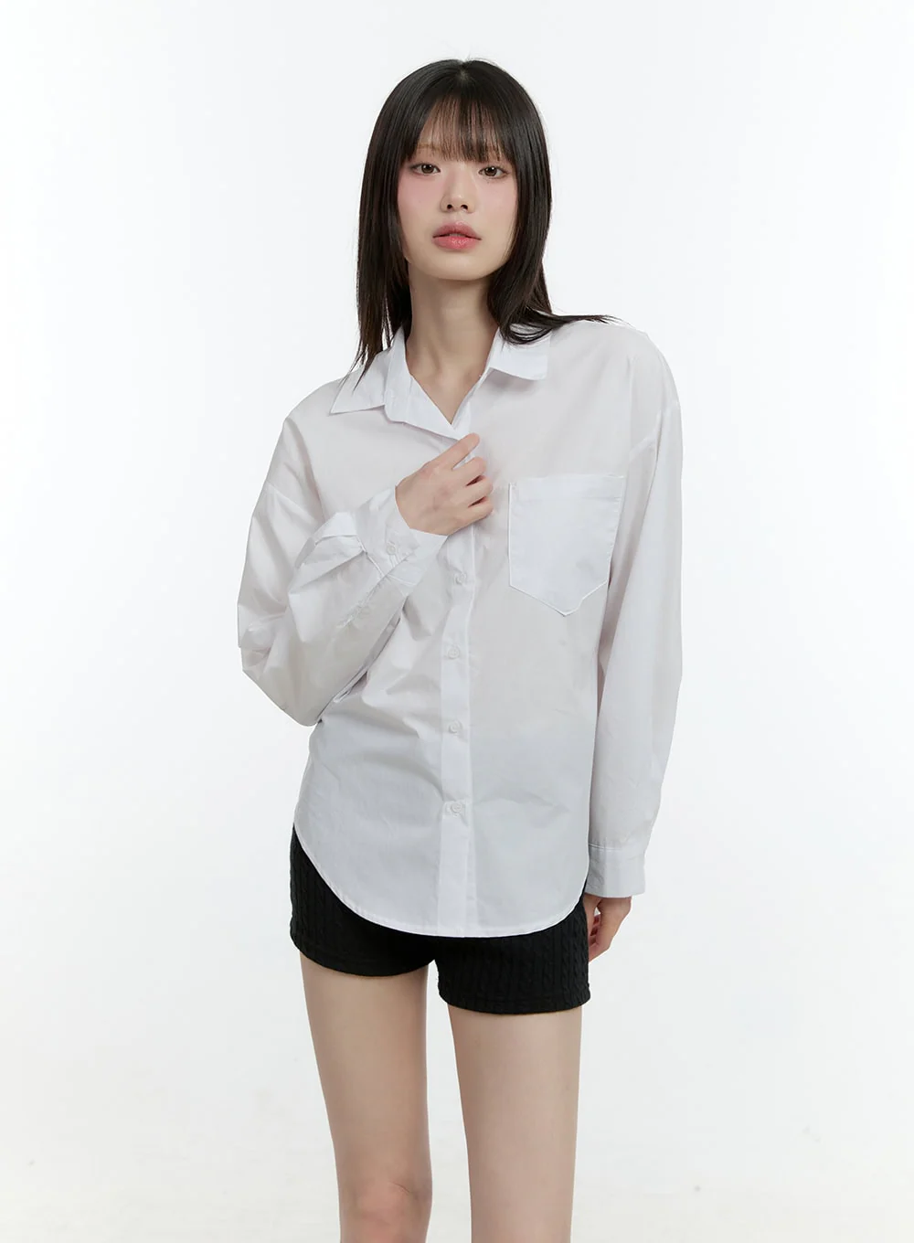 Loose-Fit Collared Button-Up Shirt CF506 - Image 10