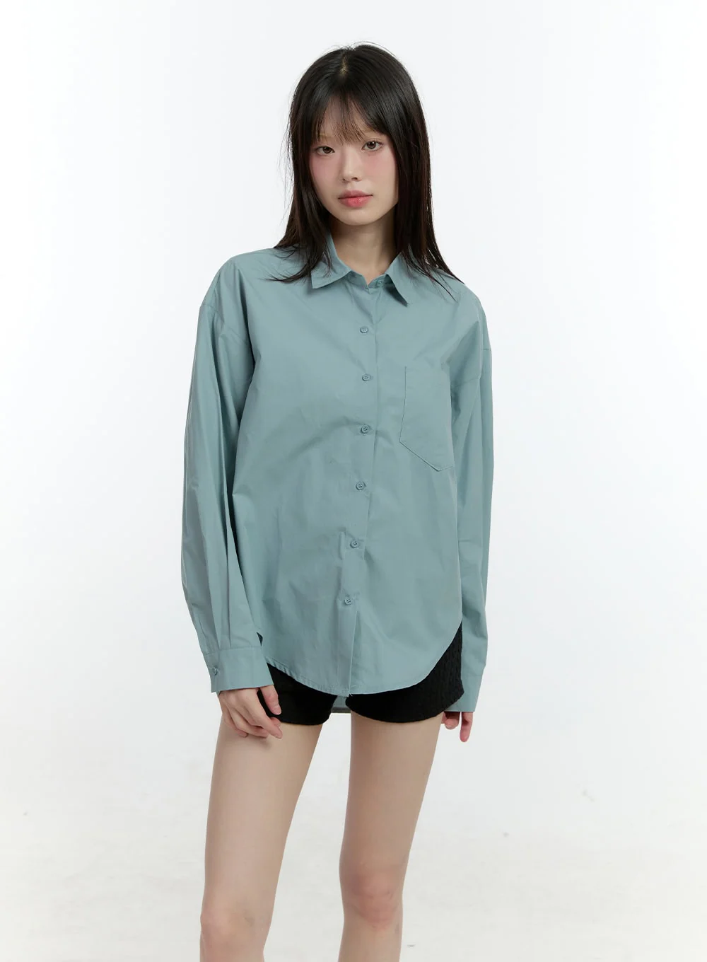 Loose-Fit Collared Button-Up Shirt CF506 - Image 11