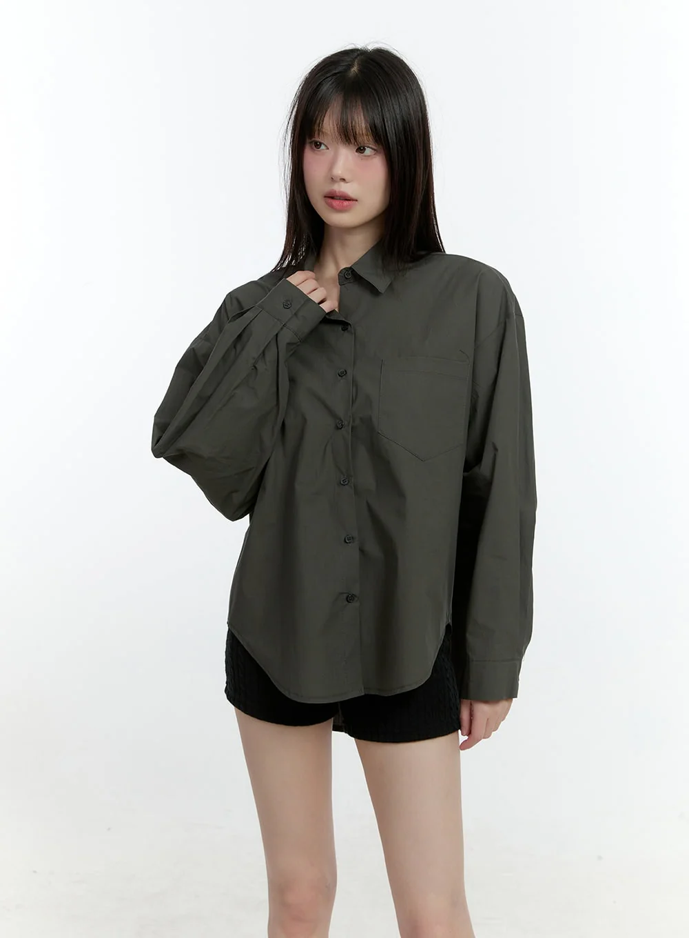 Loose-Fit Collared Button-Up Shirt CF506 - Image 12