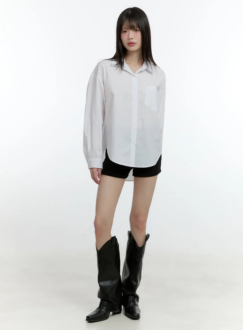 Loose-Fit Collared Button-Up Shirt CF506 - Image 2
