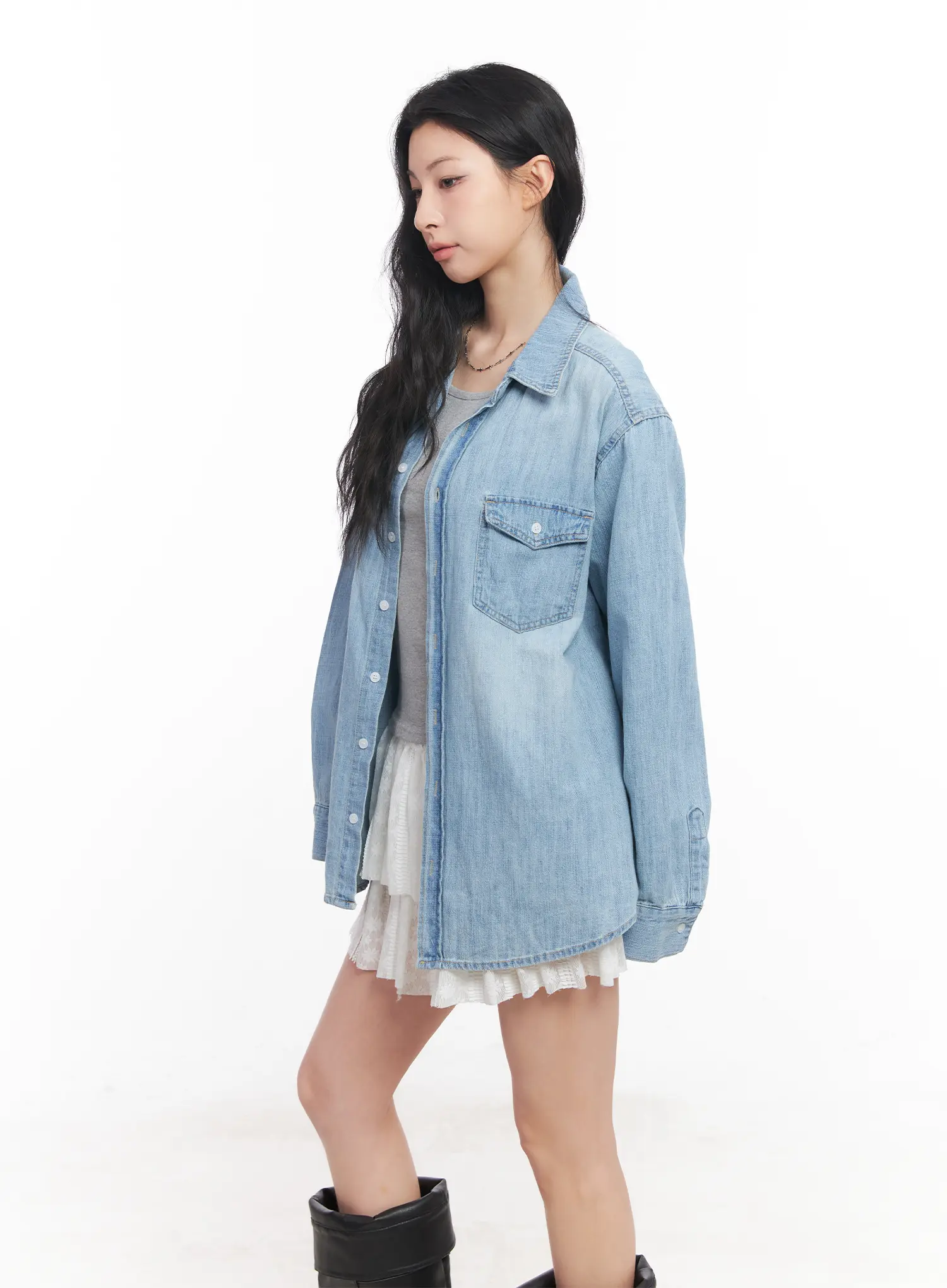 Loose-Fit Denim Collared Shirt CU510 - Image 4