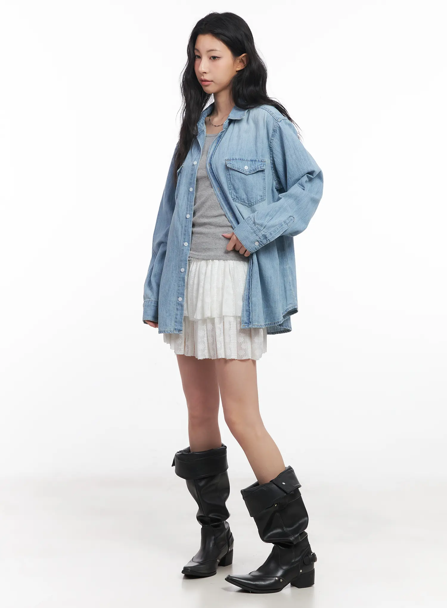 Loose-Fit Denim Collared Shirt CU510 - Image 6