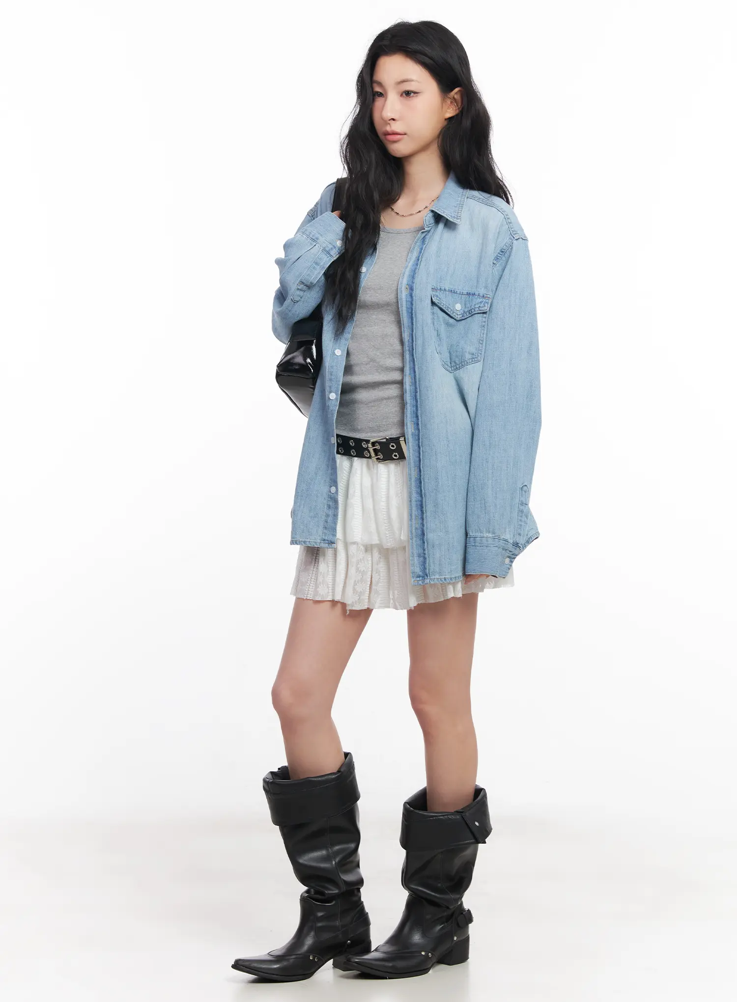Loose-Fit Denim Collared Shirt CU510 - Image 9