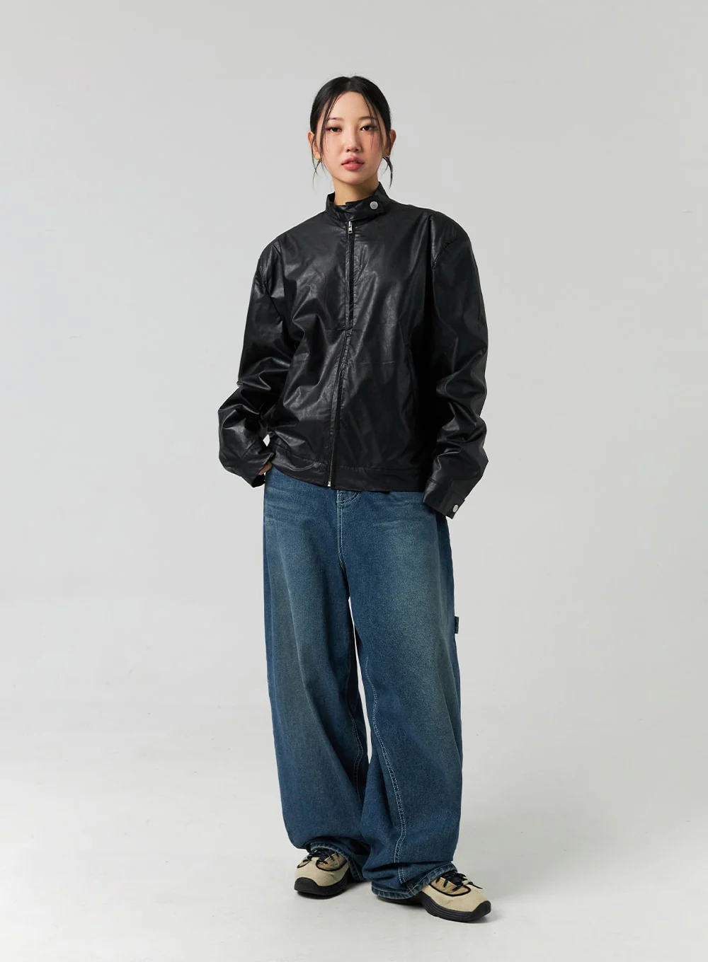 Loose Fit Faux Leather Jacket CO323 - Image 2