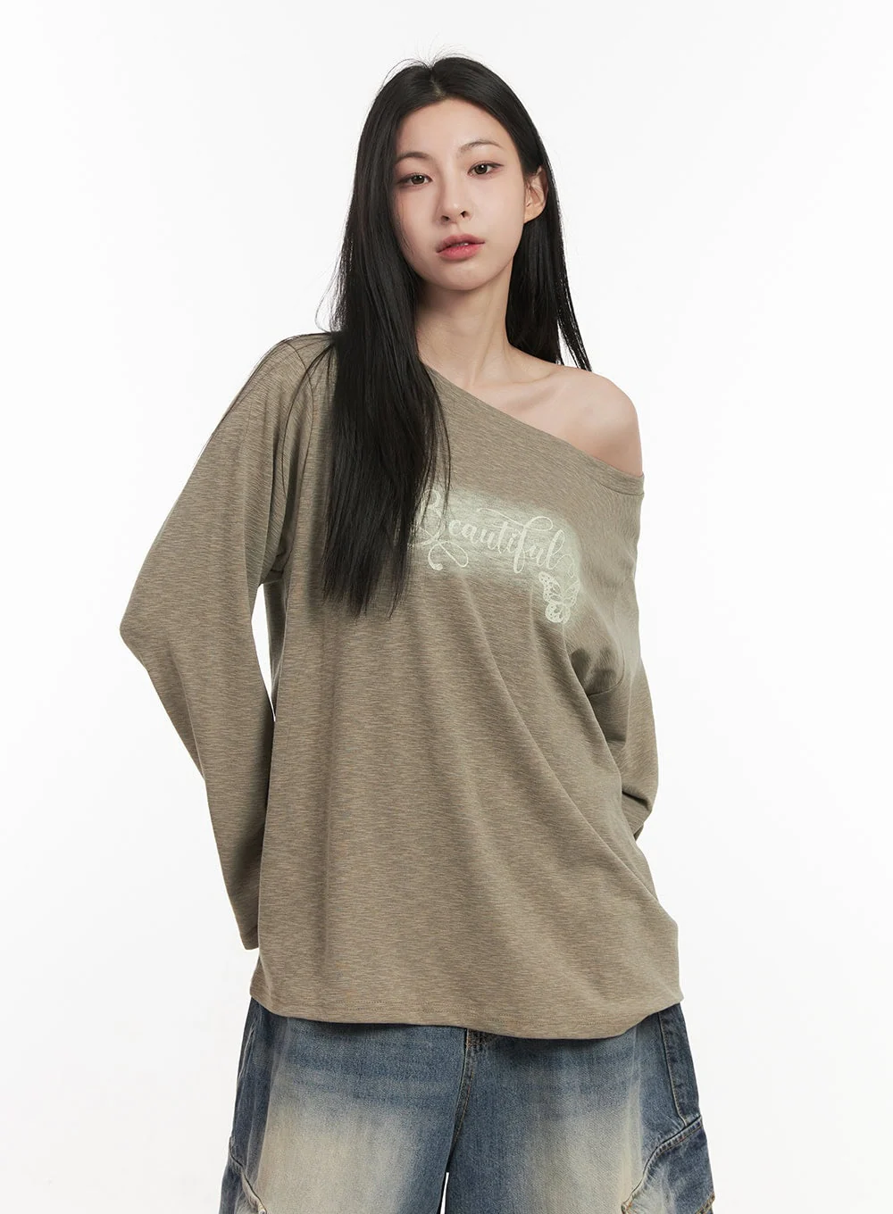 Loose-Fit Graphic One-Shoulder Top CF514 - Image 10