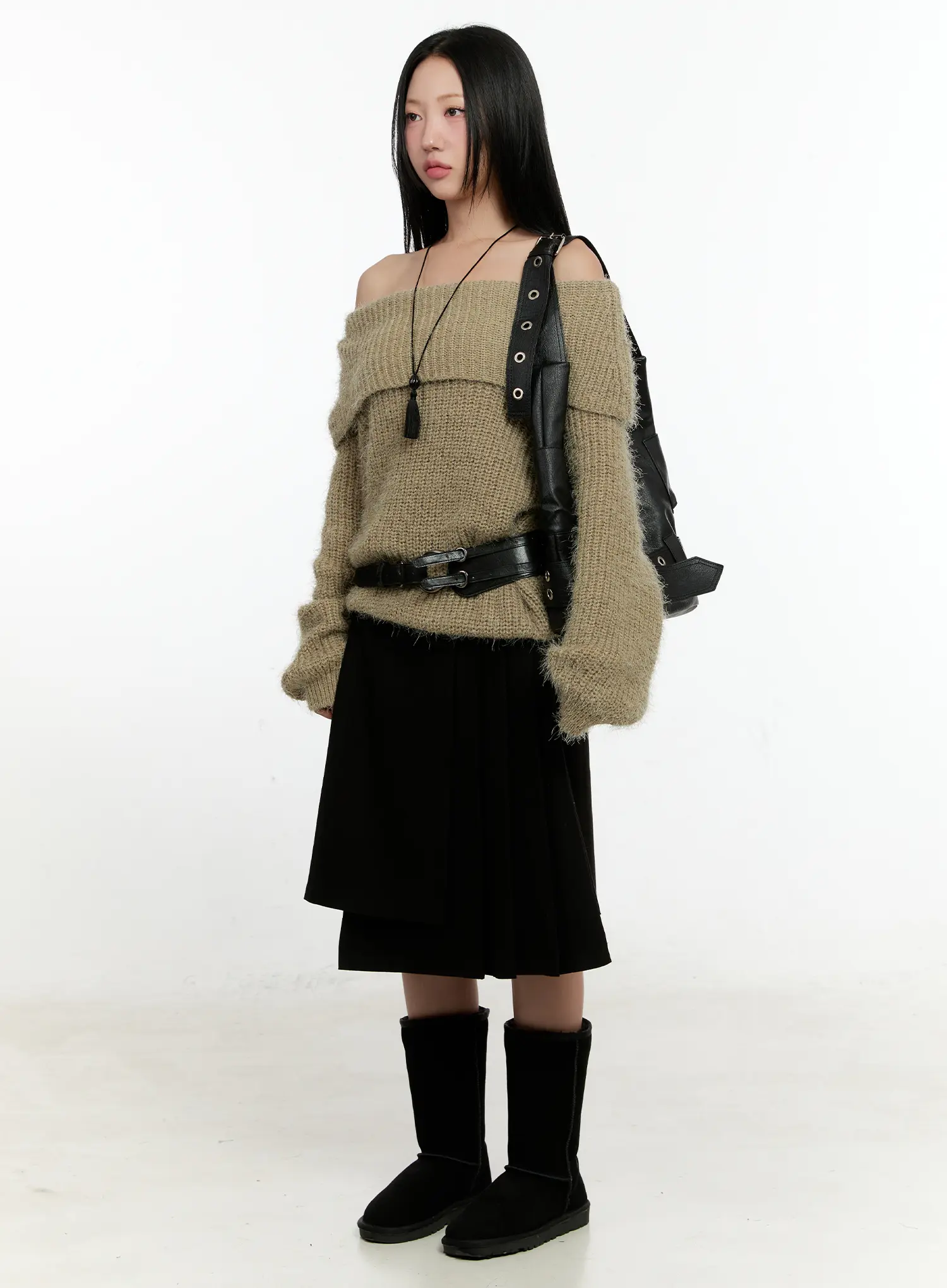 Loose Fit Off-Shoulder Knit Sweater CN505 - Image 8