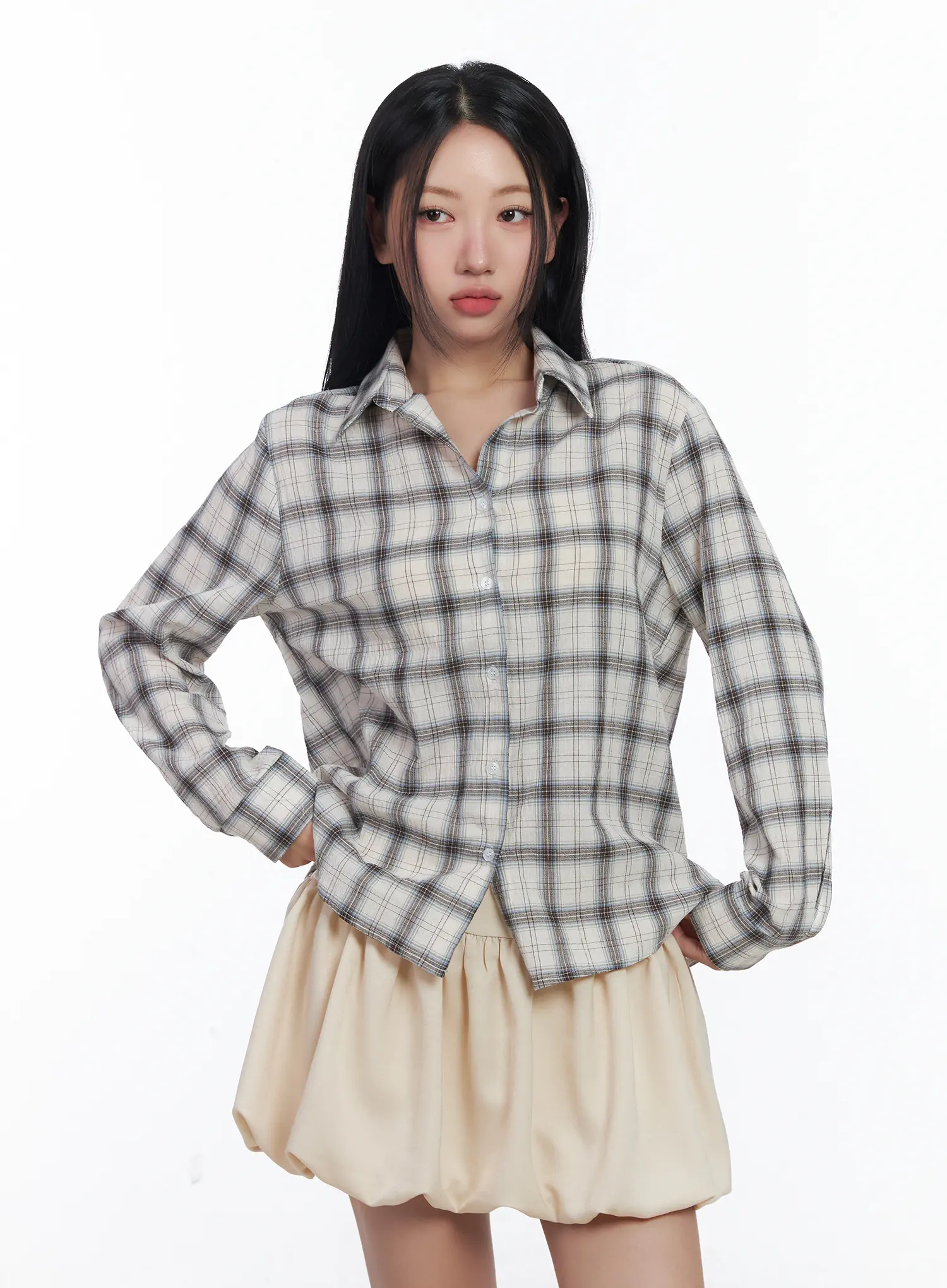 Loose-Fit Plaid Shirt CJ530 - Image 2