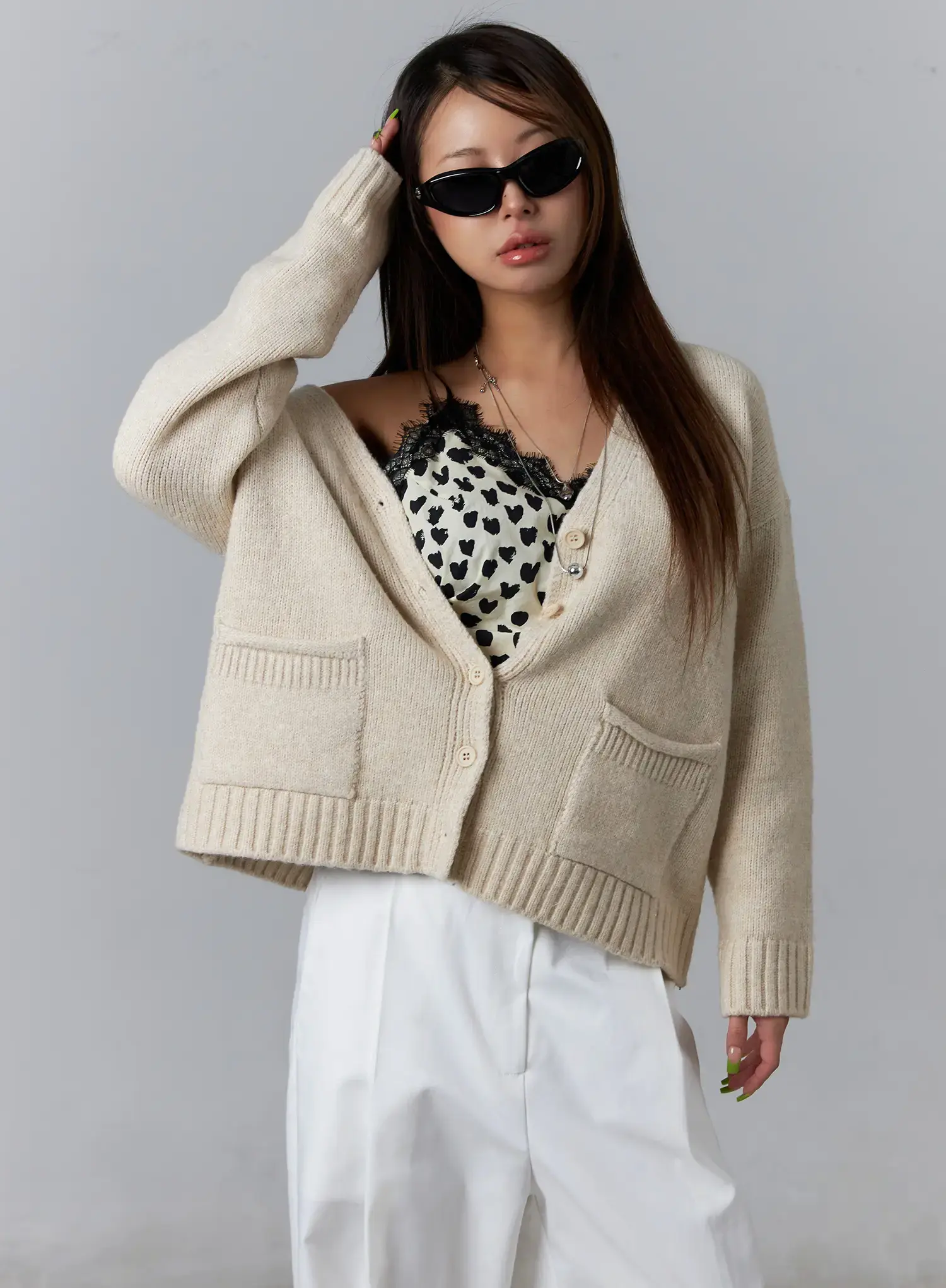 Loose Fit Pocket Knit Cardigan CF511