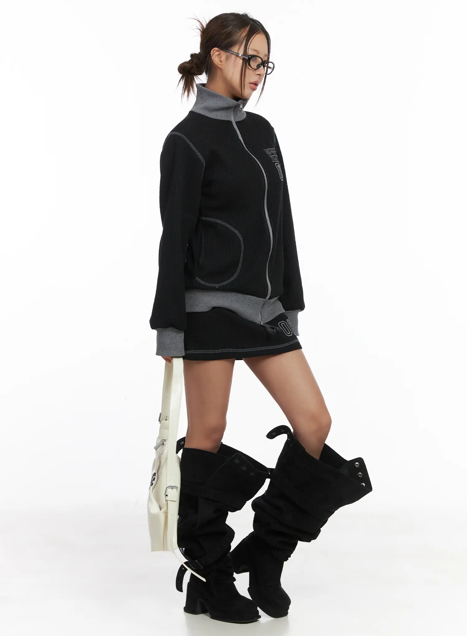 Loose Fit Two-Tone Waffle Zip-Up CJ512 - Image 6