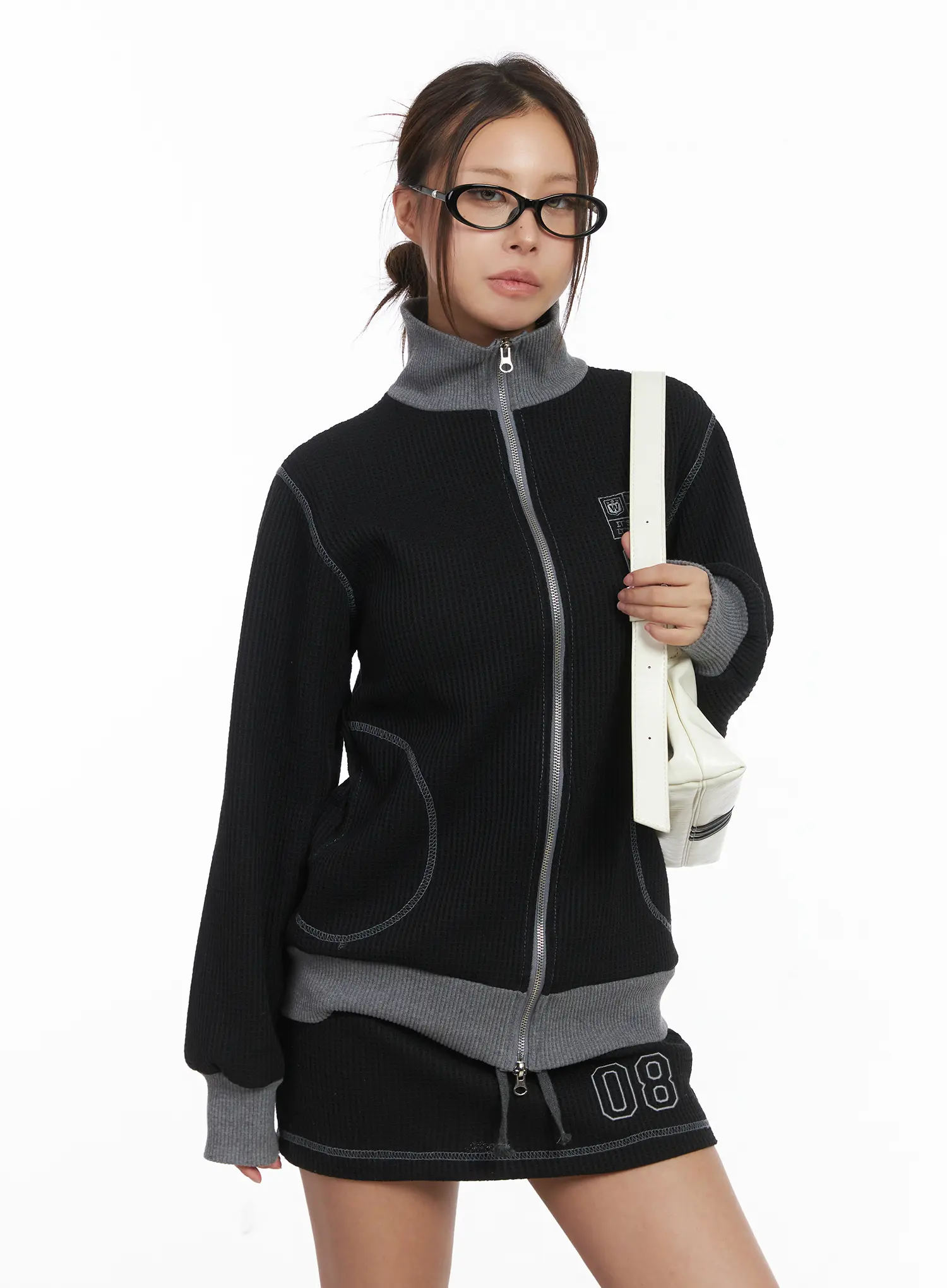 Loose Fit Two-Tone Waffle Zip-Up CJ512 - Image 8