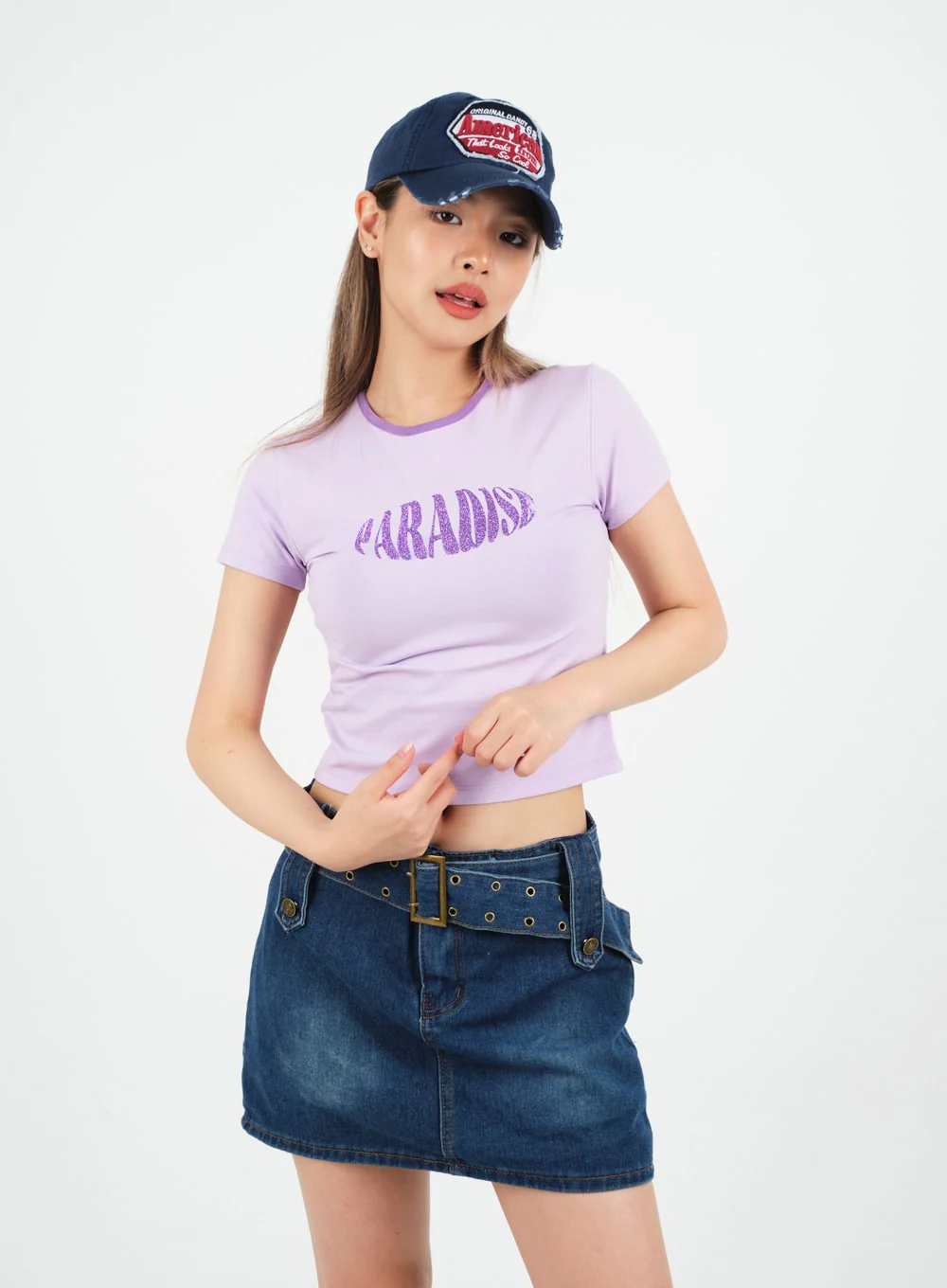 Low-Rise Bleached Denim Skorts and Belt Set CM02 - Image 14